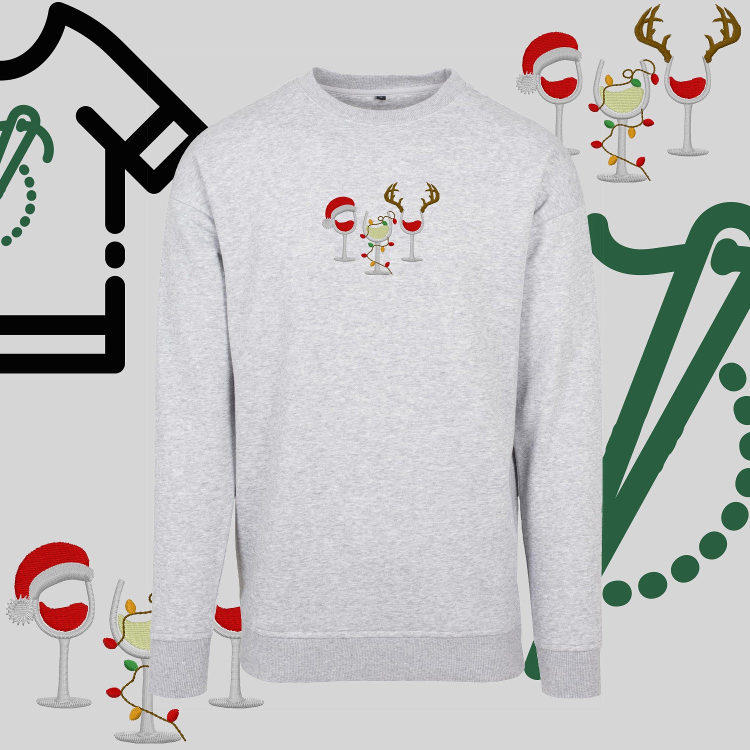 Bluza bez kaptura "Kieliszki Świąteczne" – haft komputerowy, styl z pozytywnym przekazem