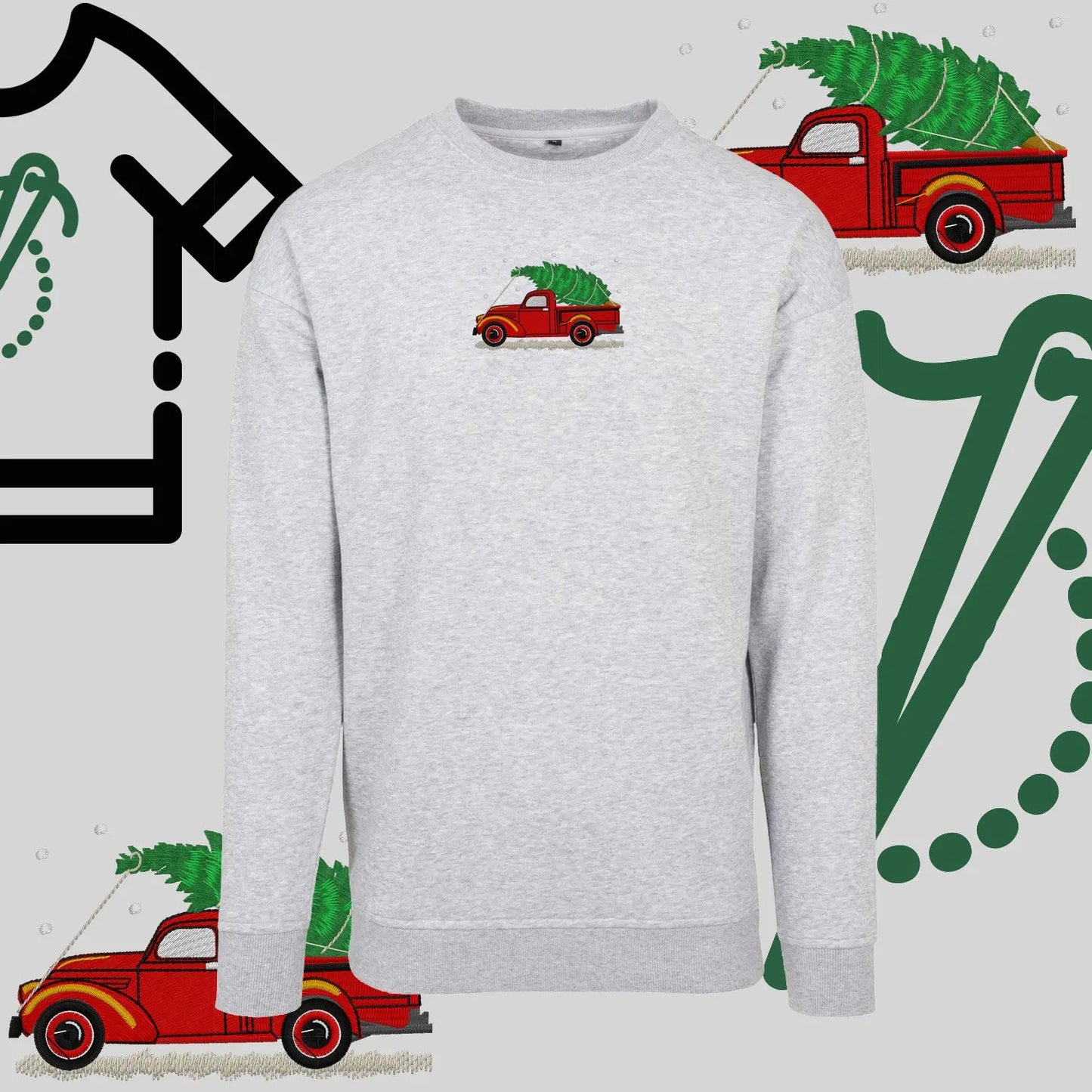 Bluza bez kaptura "Pickup z choinką" – haft komputerowy, styl z pozytywnym przekazem Haft z radości