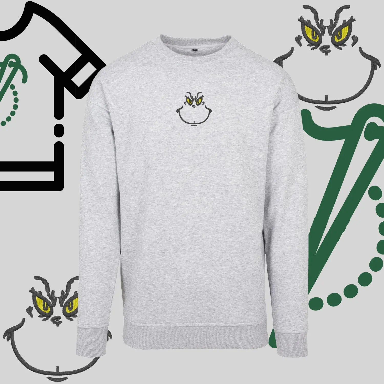 Bluza bez kaptura "Grinch" – haft komputerowy, styl z pozytywnym przekazem Haft z radości