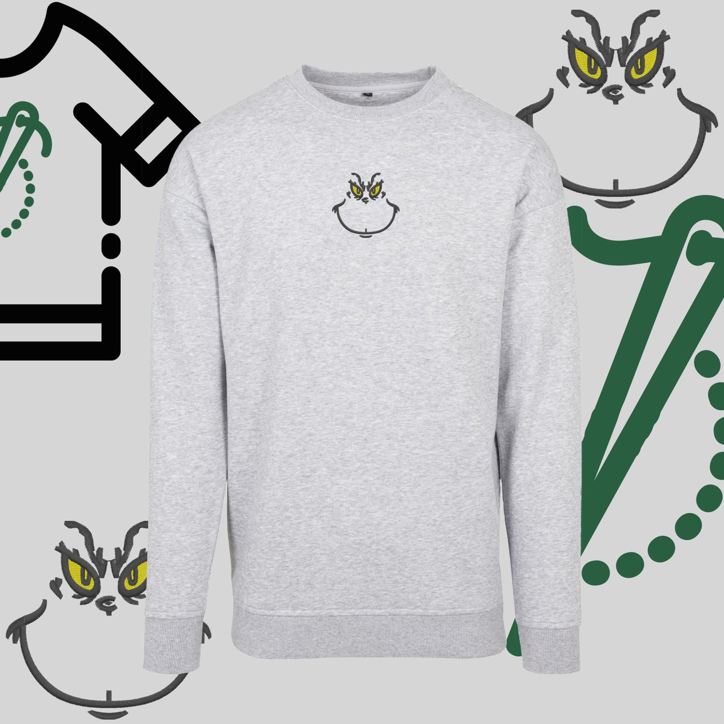 Bluza bez kaptura "Grinch" – haft komputerowy, styl z pozytywnym przekazem