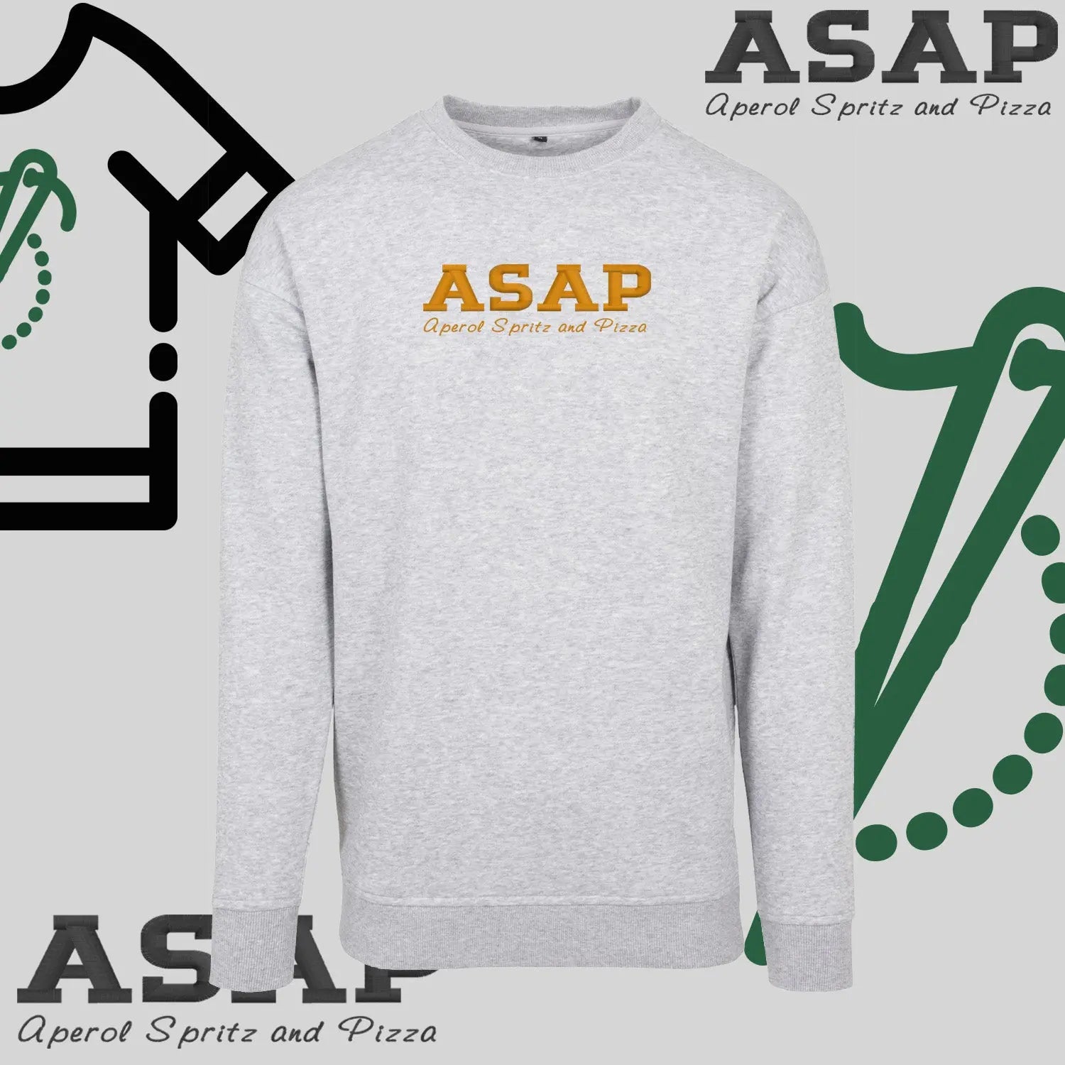 Bluza bez kaptura "ASAP – Aperol Spritz and Pizza" – haft, włoski klimat Haft z radości