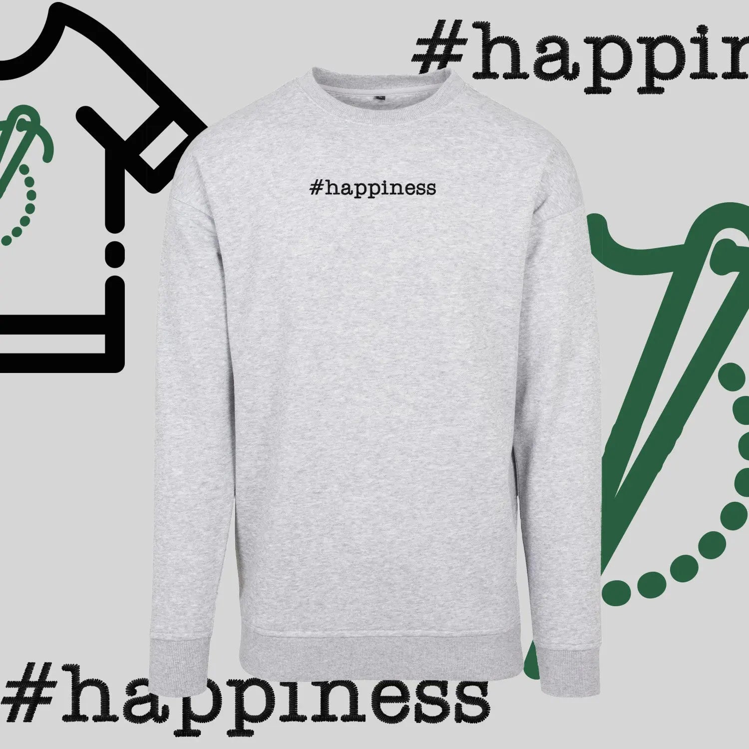 Bluza bez kaptura "#happiness" – haft komputerowy, styl z pozytywną energią Haft z radości