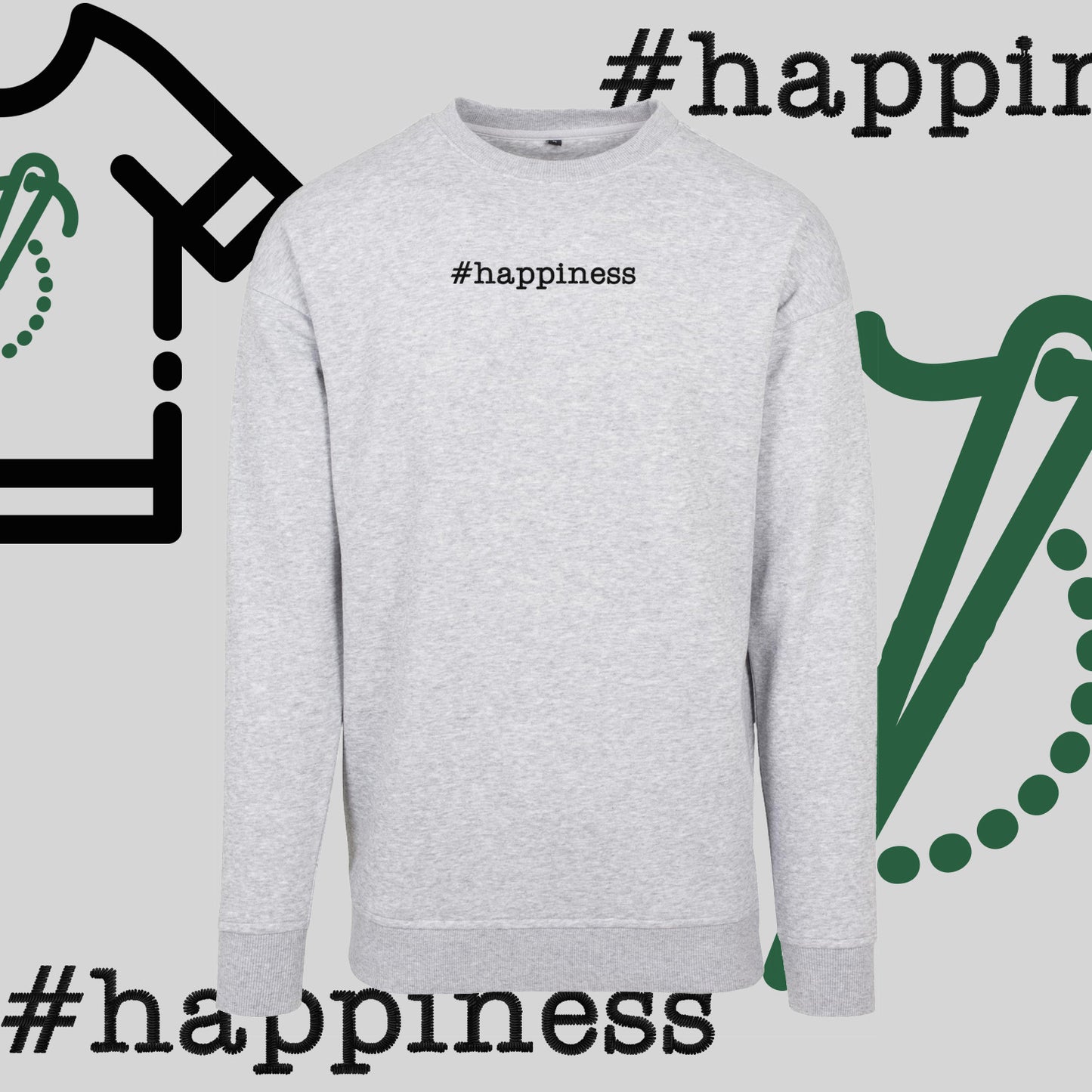 Bluza bez kaptura "#happiness" – haft komputerowy, styl z pozytywną energią
