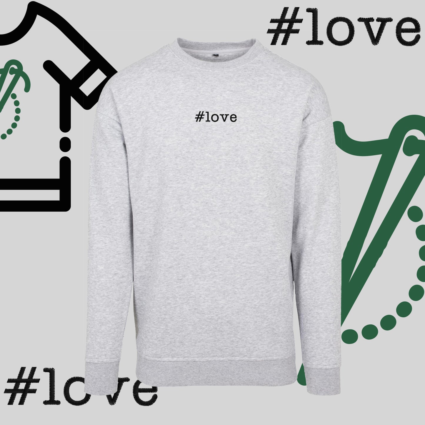 Bluza bez kaptura "#love" – haft komputerowy, styl z pozytywnym przekazem