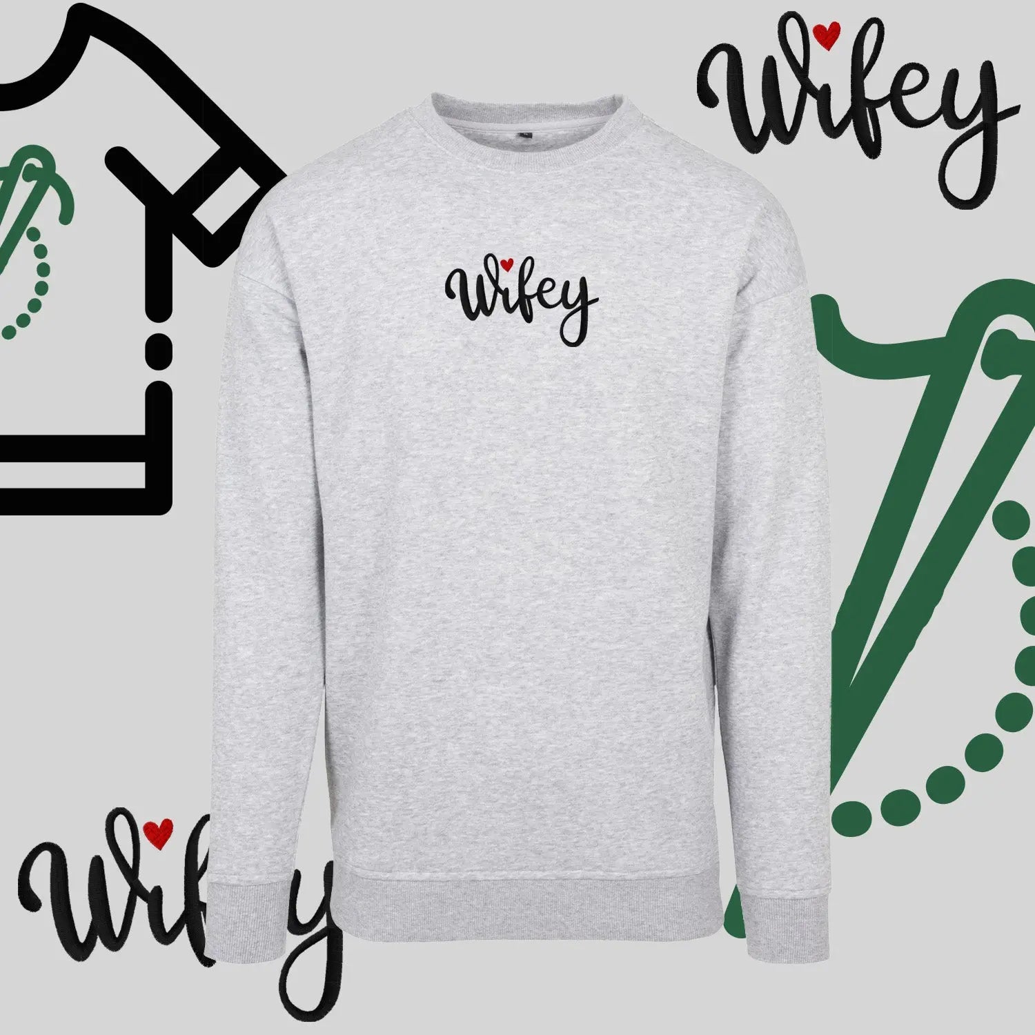 Bluza bez kaptura "WIFEY" – haft komputerowy, styl dla żony z humorem Haft z radości