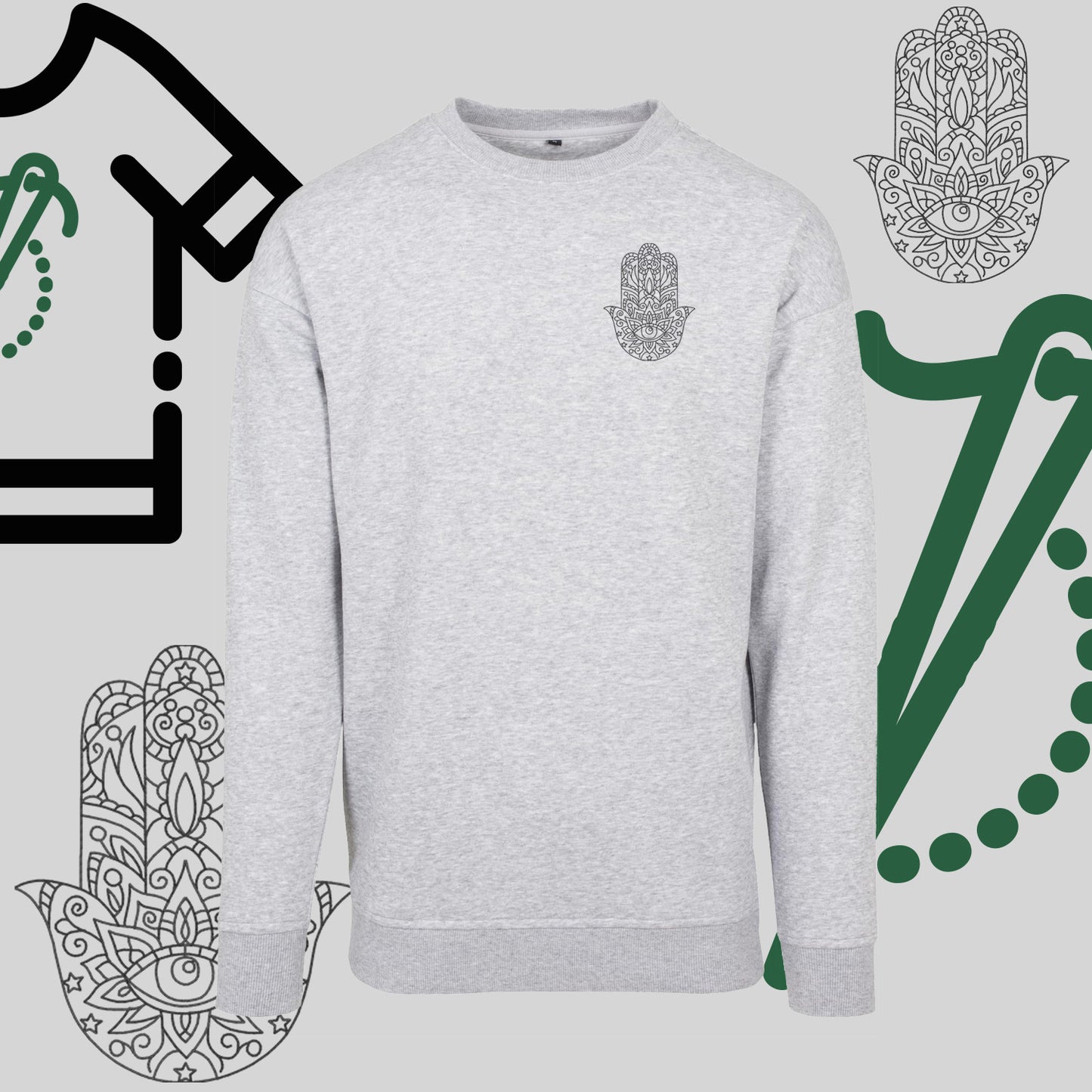 Bluza bez kaptura "Hamsa" – haft komputerowy, symbol ochrony i stylu