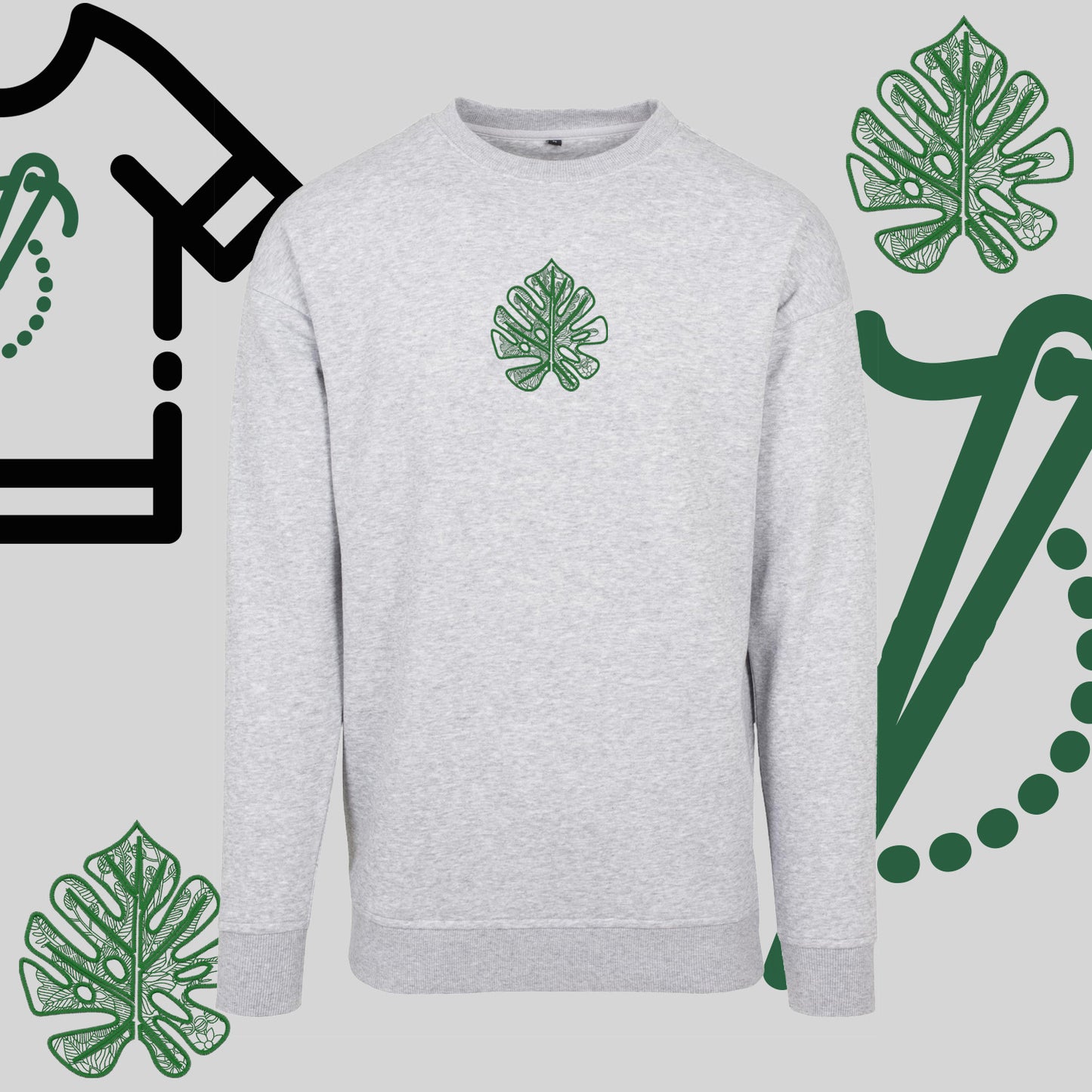 Bluza bez kaptura "Liść Monstery" – haft komputerowy, styl urban jungle