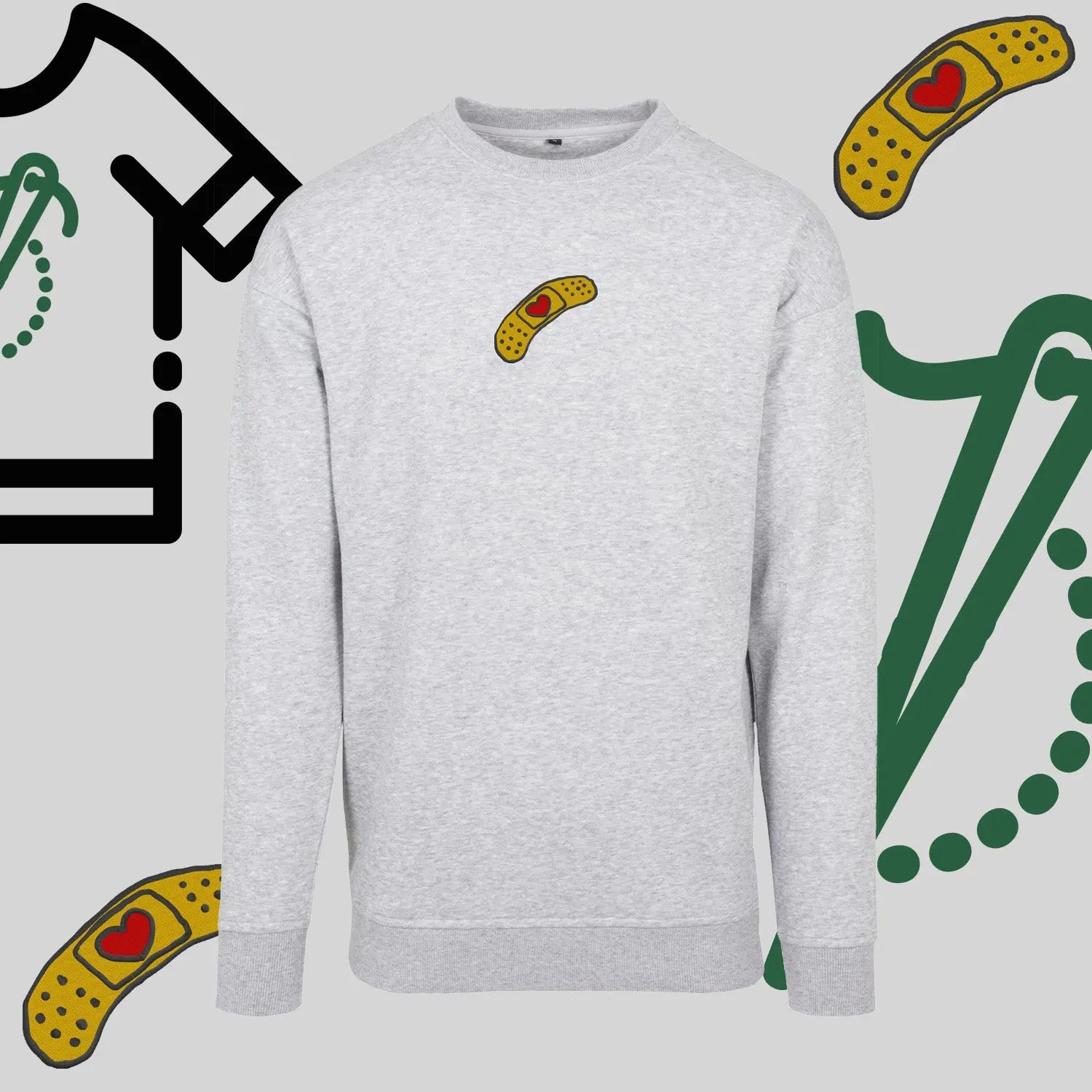 Bluza bez kaptura "Plaster z sercem" – haft komputerowy, styl pełen emocji i troski Haft z radości