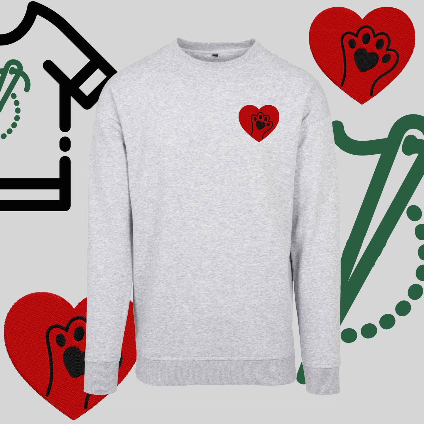 Bluza bez kaptura "Serce z łapką" – haft komputerowy, styl dla miłośników zwierząt