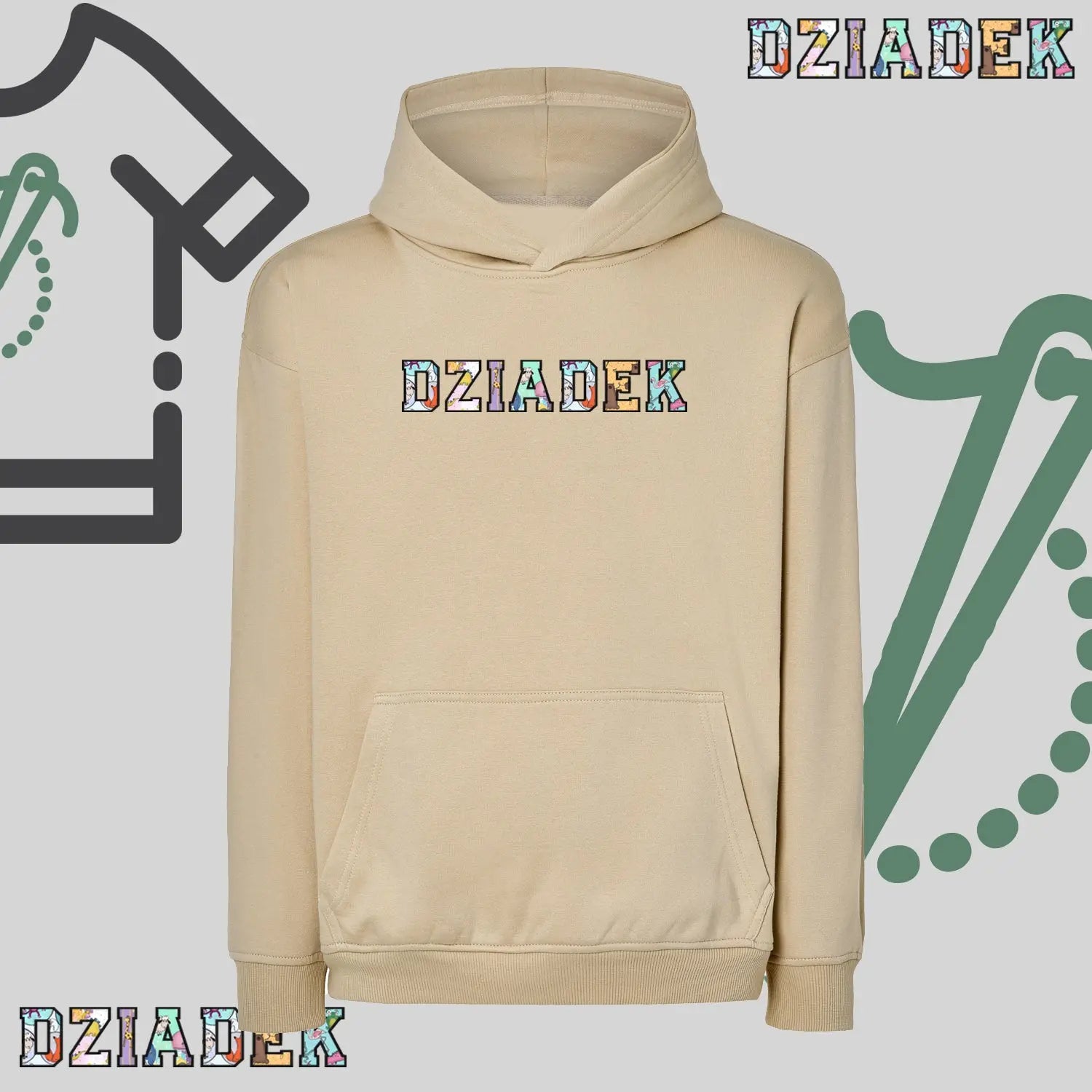 Bluza oversize z kapturem "DZIADEK" Patchwork, idealny prezent na dzień Dziadka Haft z radości