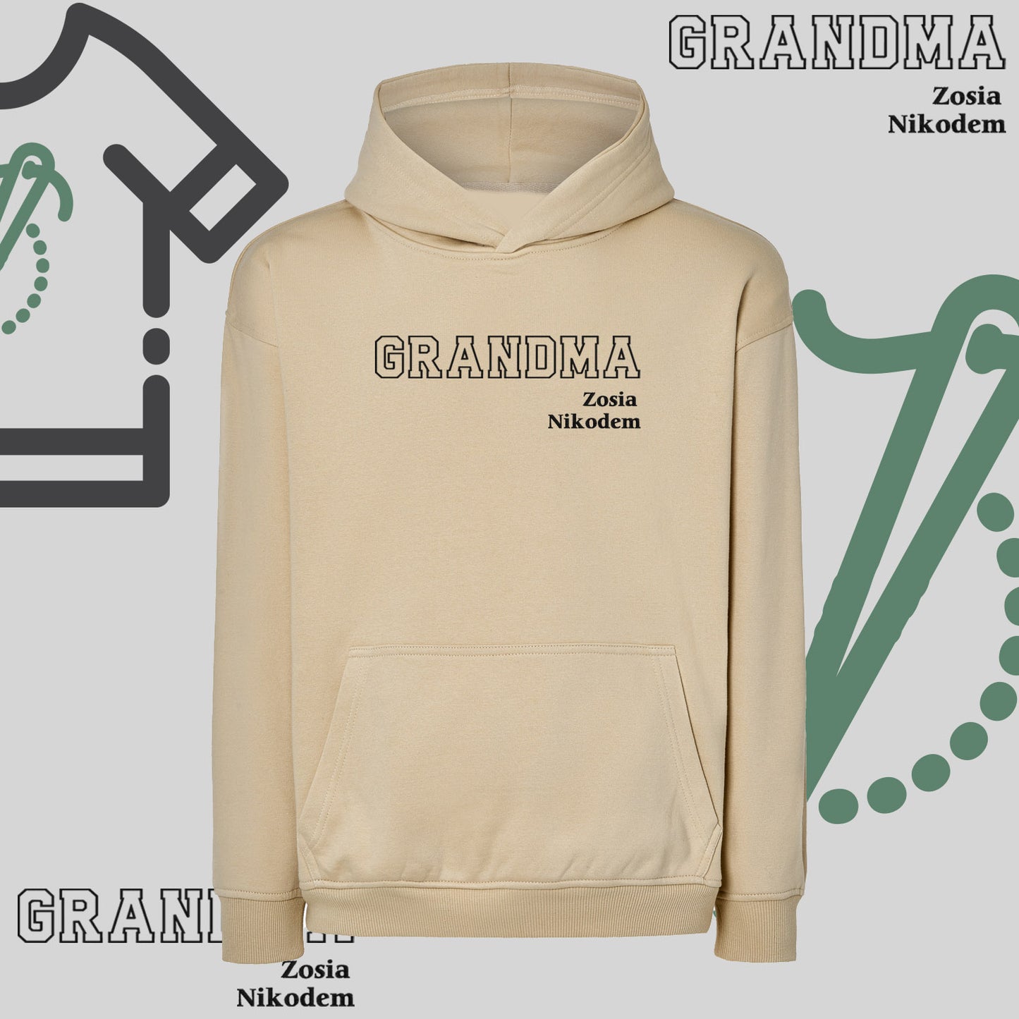 Bluza oversize z kapturem "GRANDMA" Kontur + EST, idealny prezent na dzień Babci