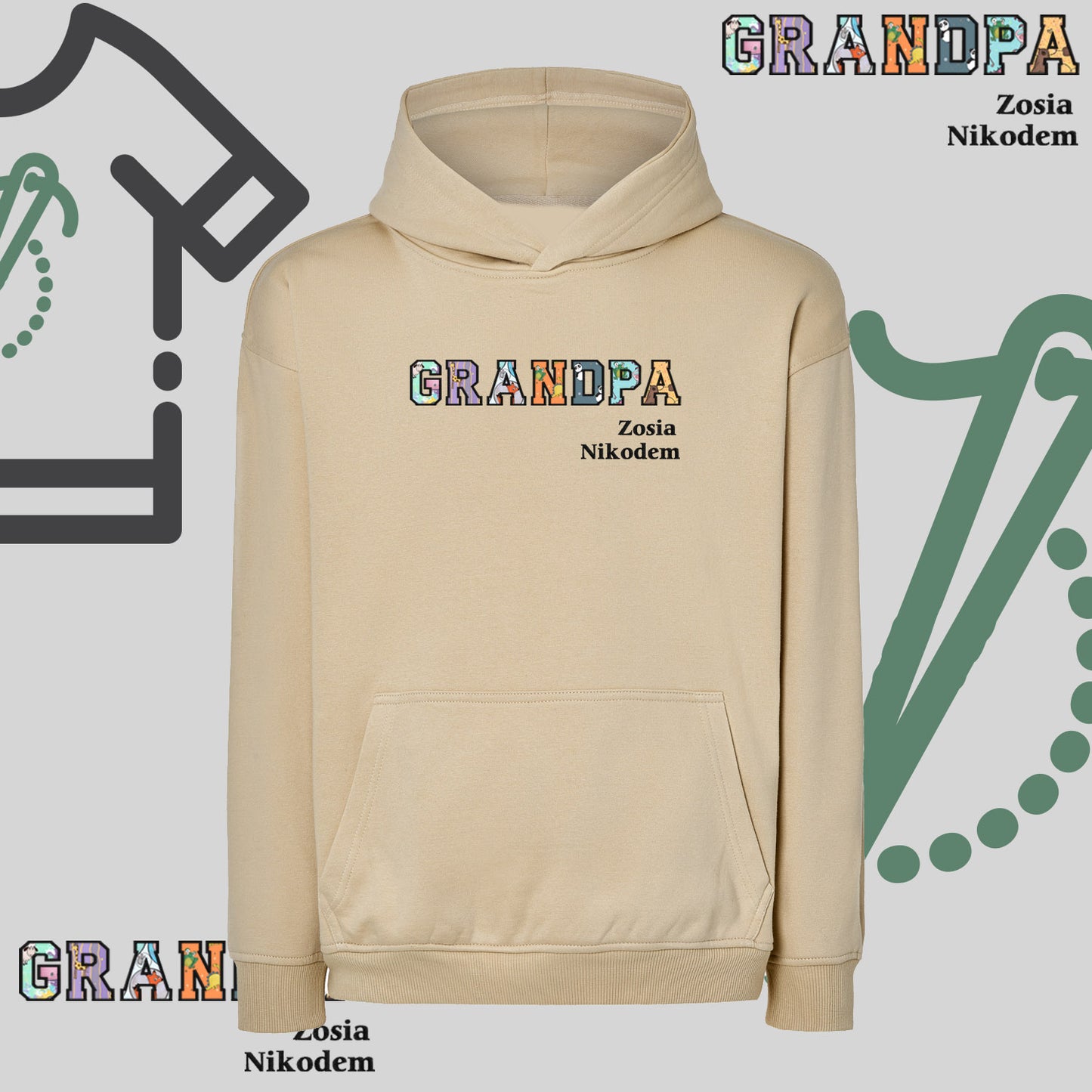 Bluza oversize z kapturem "GRANDPA" Patchwork + Imiona wnucząt, idealny prezent na dzień Dziadka