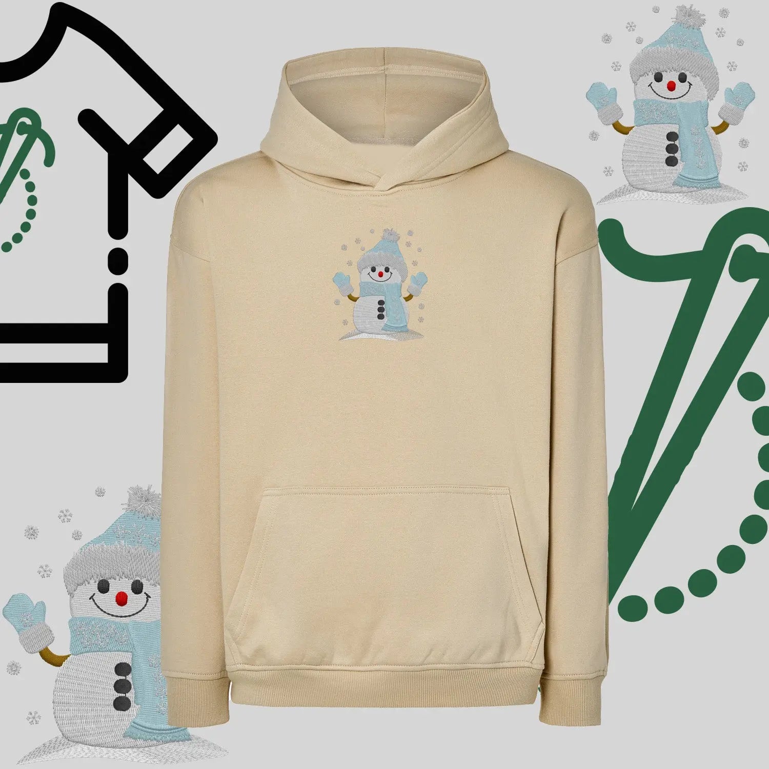 Bluza oversize z kapturem  "Bałwanek" – haft komputerowy, styl z pozytywnym przekazem Haft z radości