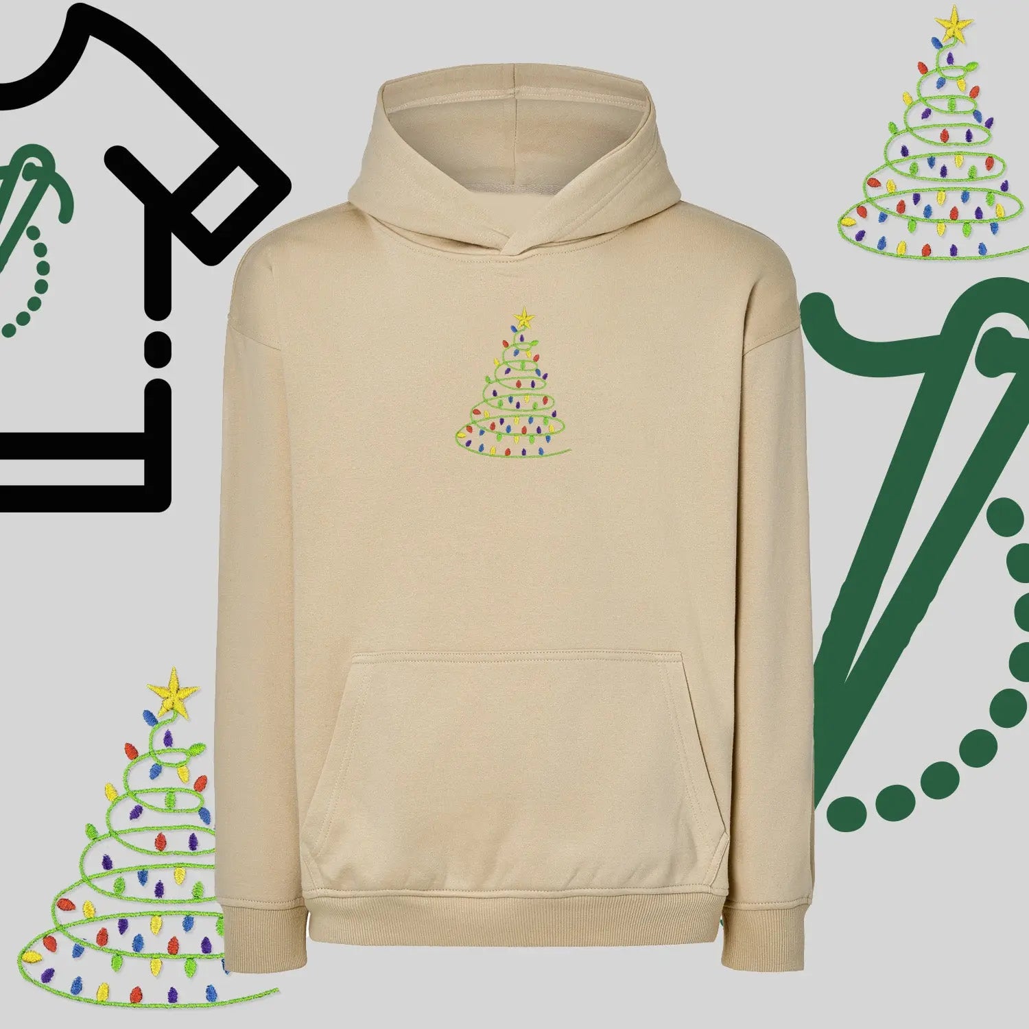 Bluza oversize z kapturem  "Choinka" – haft komputerowy, styl z pozytywnym przekazem Haft z radości