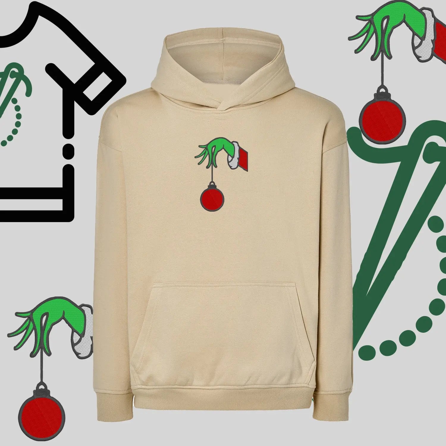 Bluza oversize z kapturem  "Grinch Bombka" – haft komputerowy, styl z pozytywnym przekazem Haft z radości