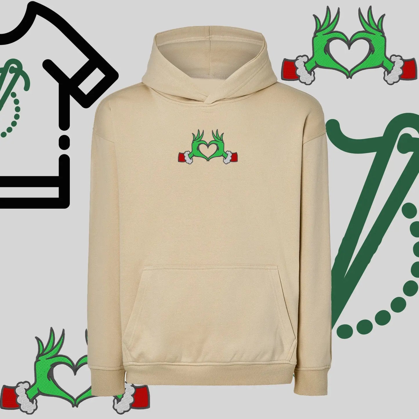 Bluza oversize z kapturem  "Grinch Serce" – haft komputerowy, styl z pozytywnym przekazem Haft z radości
