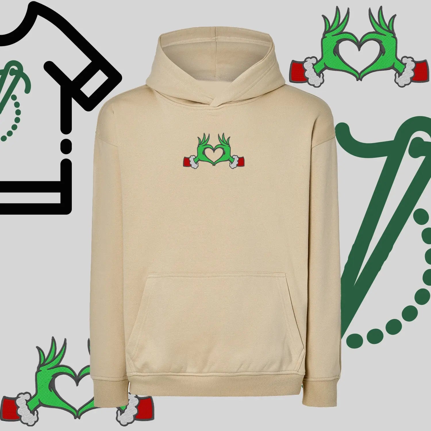 Bluza oversize z kapturem  "Grinch Serce" – haft komputerowy, styl z pozytywnym przekazem Haft z radości