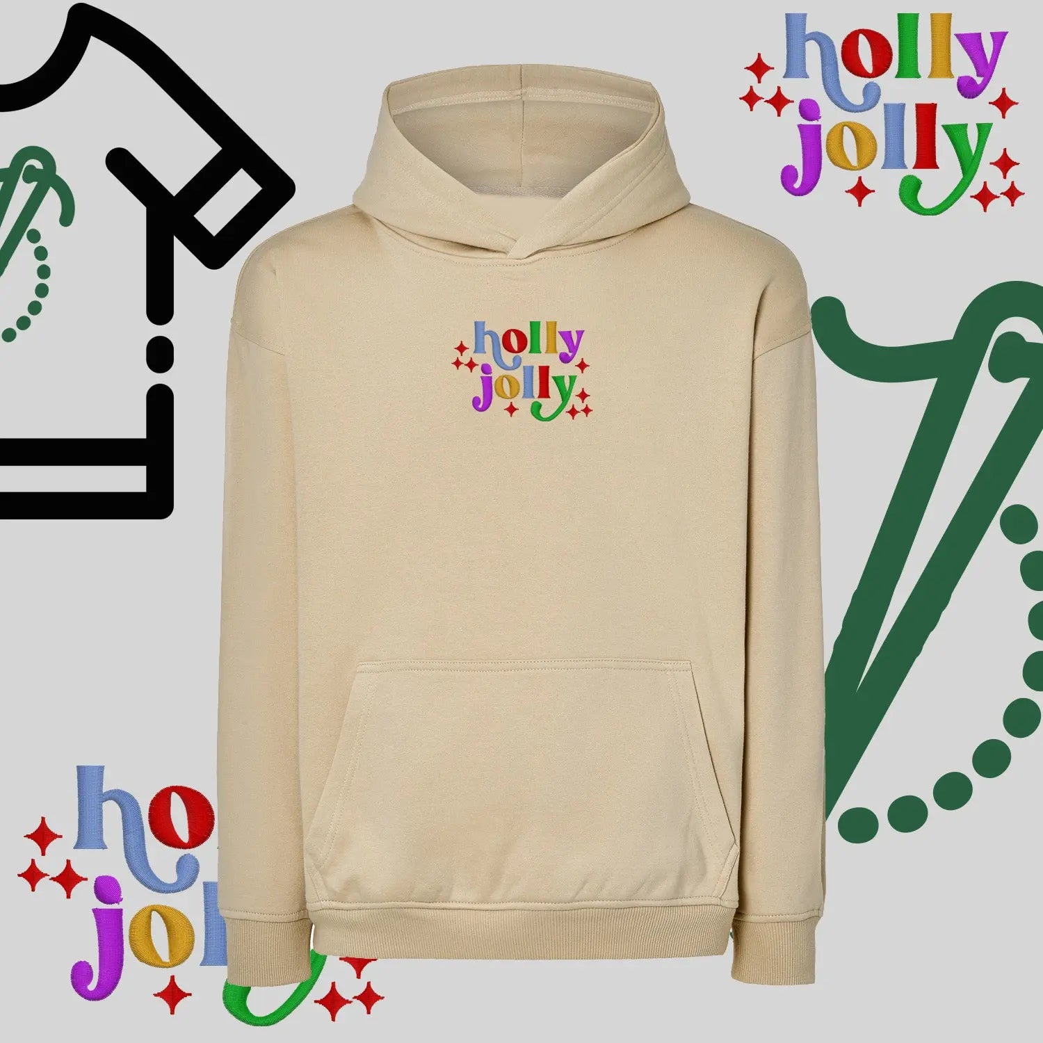 Bluza oversize z kapturem  "Holly Jolly" – haft komputerowy, styl z pozytywnym przekazem Haft z radości