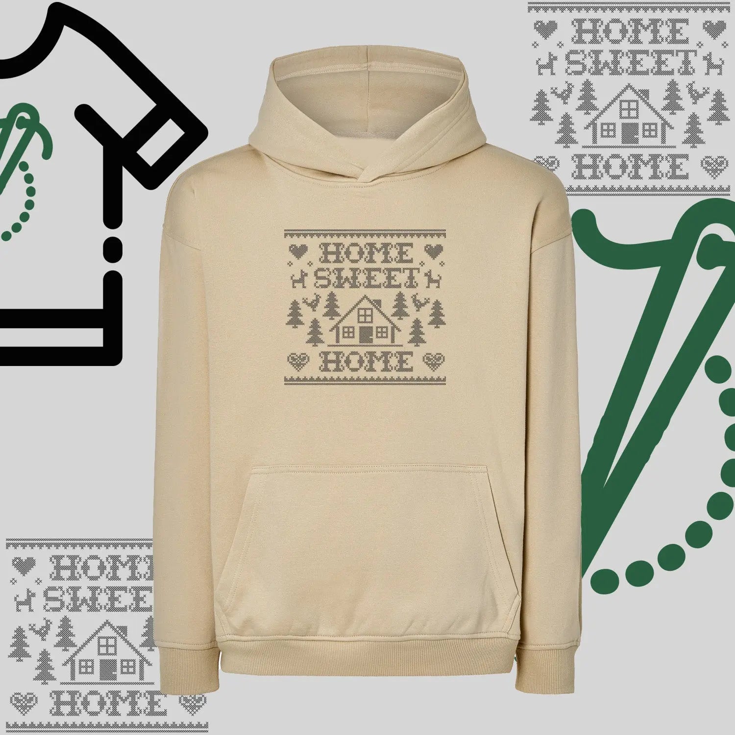 Bluza oversize z kapturem  "Home Sweet Home" – haft komputerowy, styl z pozytywnym przekazem Haft z radości