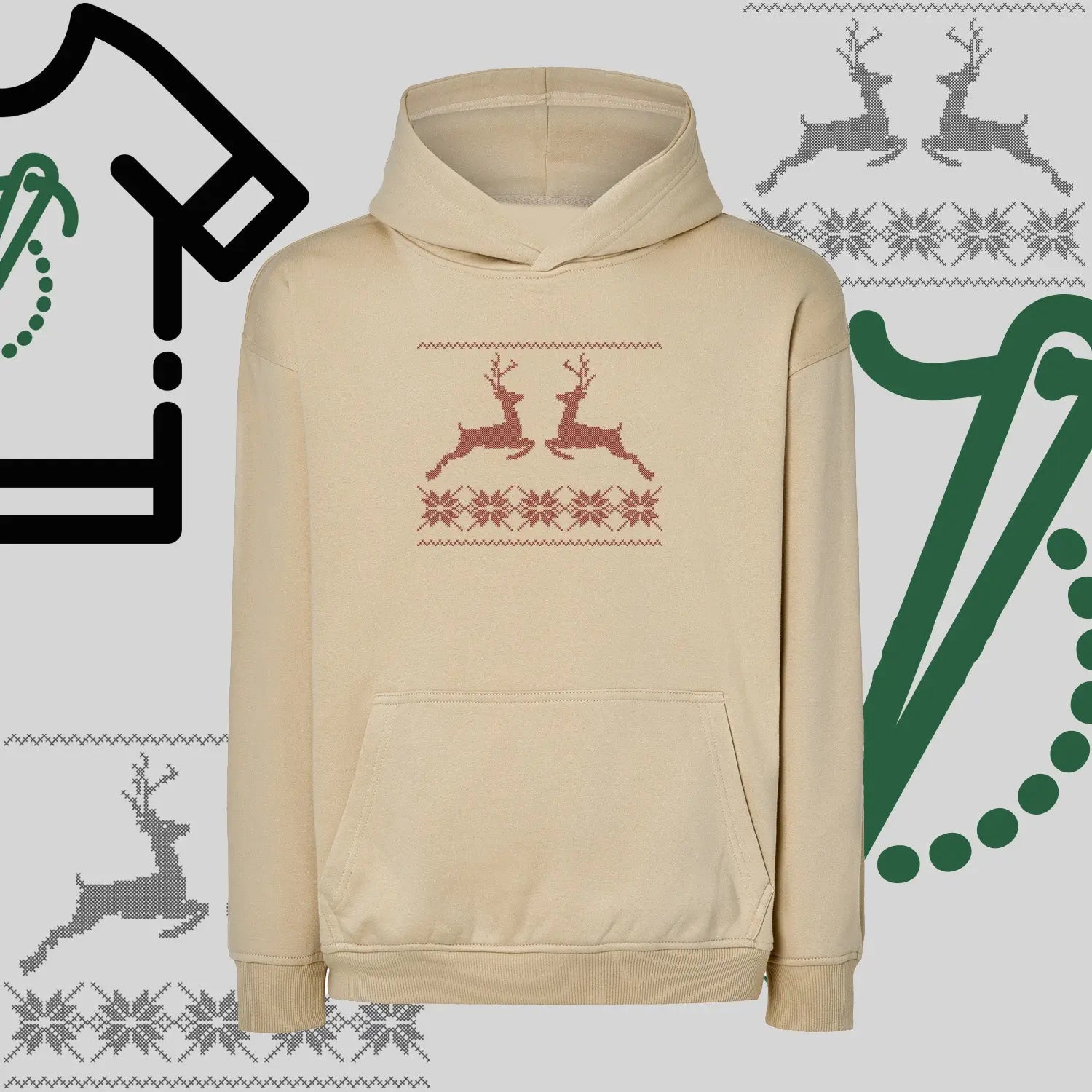 Bluza oversize z kapturem  "Renifer Christmas" – haft komputerowy, styl z pozytywnym przekazem Haft z radości