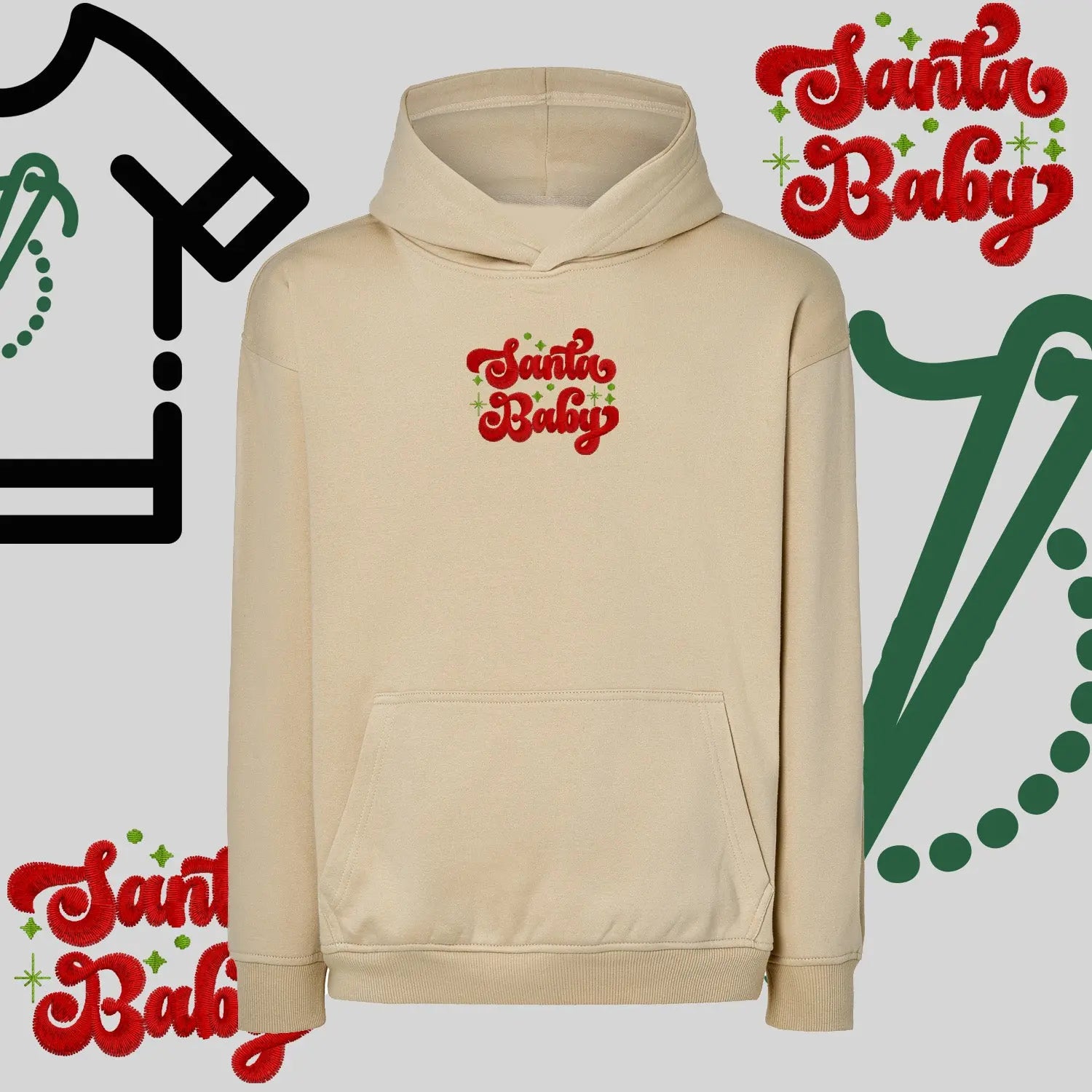 Bluza oversize z kapturem  "Santa Baby" – haft komputerowy, styl z pozytywnym przekazem Haft z radości