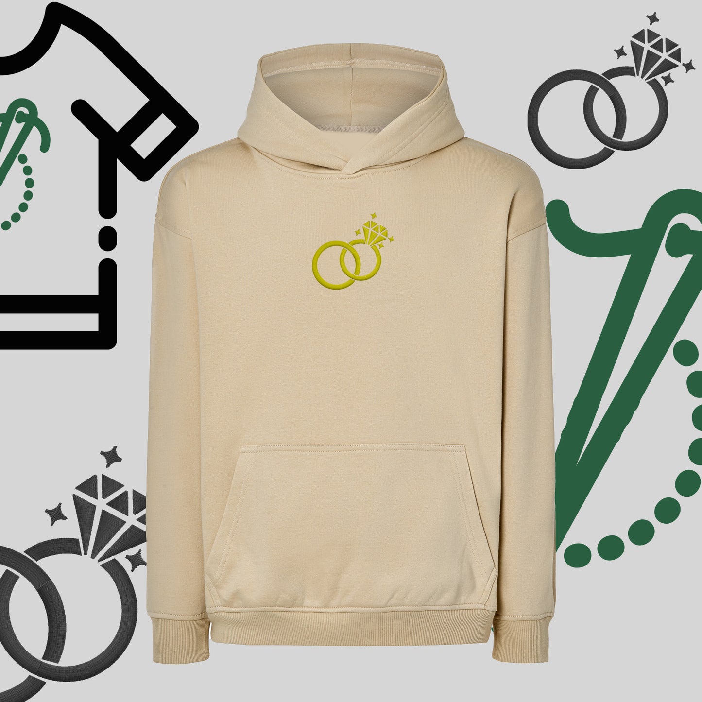 Bluza oversize z kapturem "Ślubne Obrączki" – haft komputerowy, symbol miłości i wierności