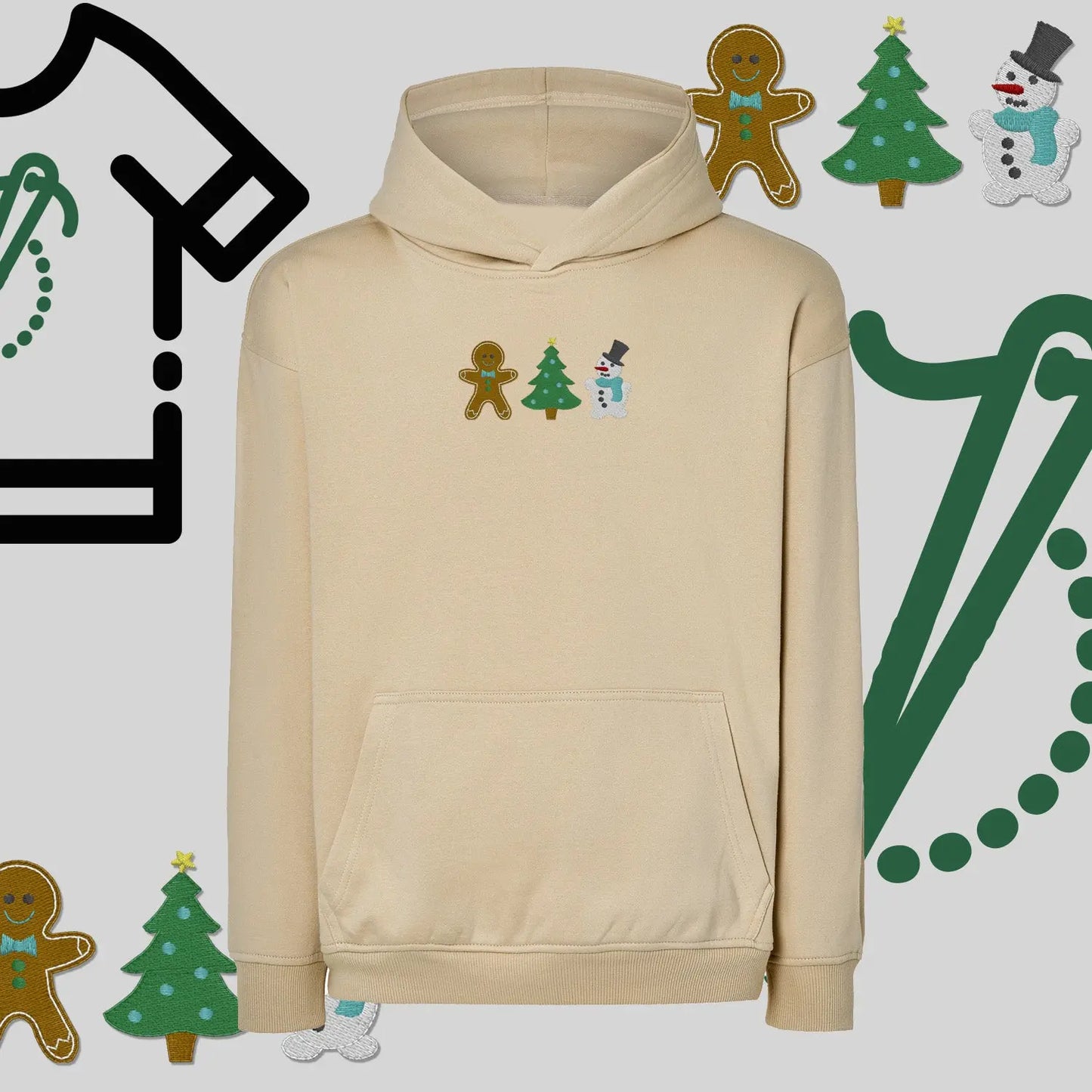 Bluza oversize z kapturem  "Świąteczna Gromadka" – haft komputerowy, styl z pozytywnym przekazem Haft z radości