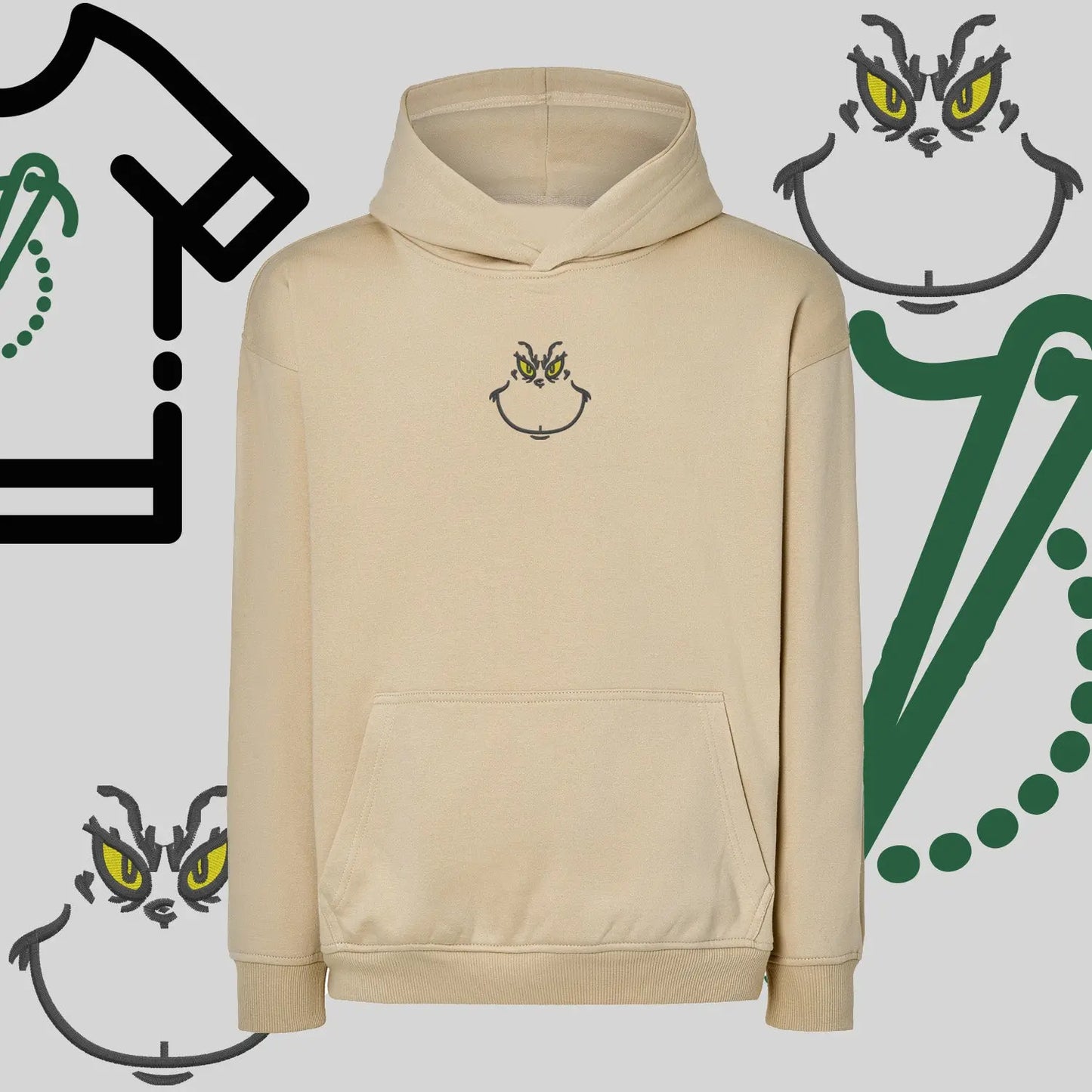 Bluza oversize z kapturem  "Grinch" – haft komputerowy, styl z pozytywnym przekazem Haft z radości