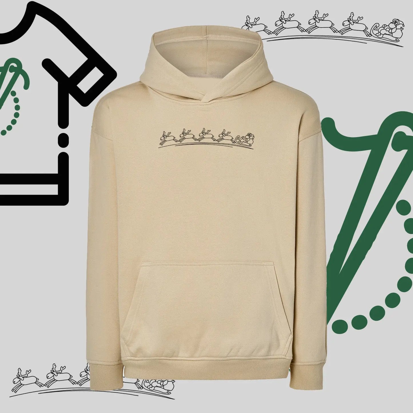 Bluza oversize z kapturem  "Zaprzęg Świąteczny" – haft komputerowy, styl z pozytywnym przekazem Haft z radości