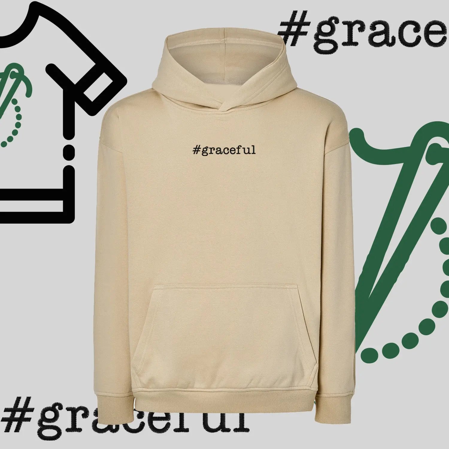 Bluza oversize z kapturem "#graceful" – haft komputerowy, elegancja w stylu casual Haft z radości