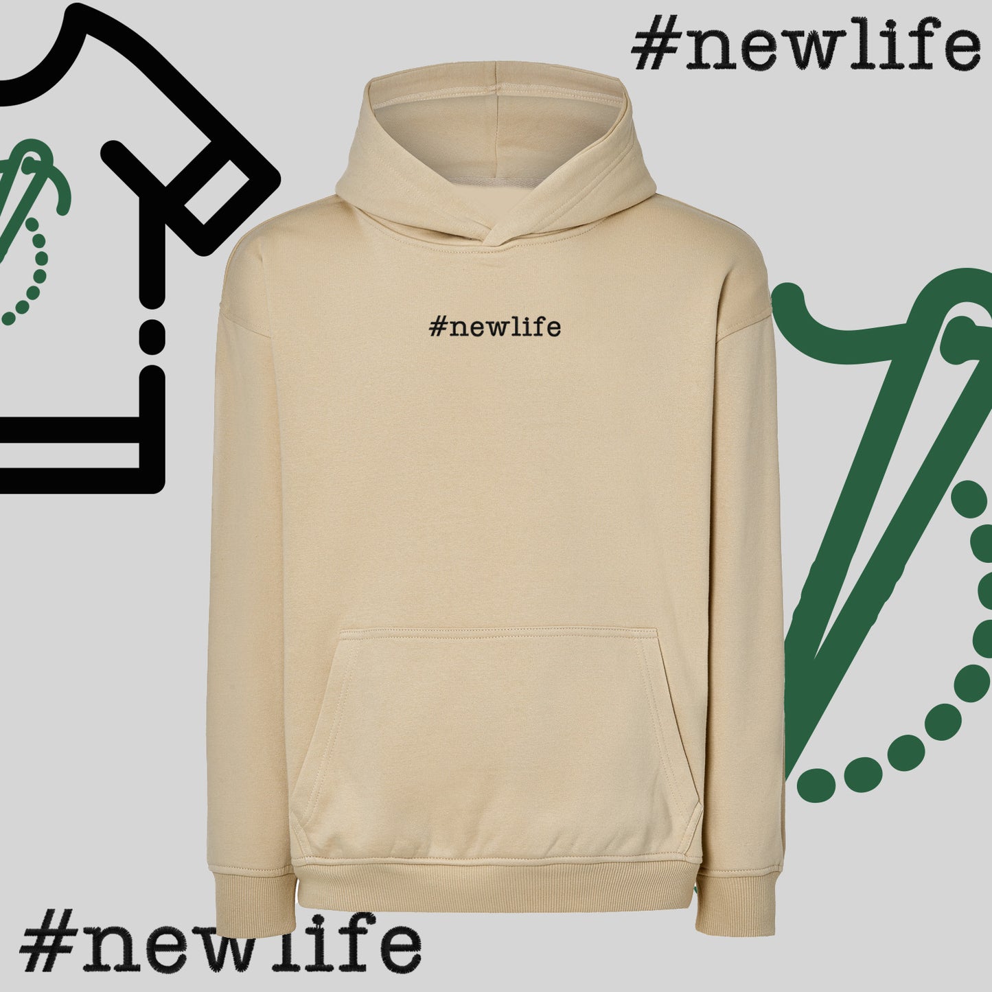 Bluza oversize z kapturem "#newlife" – haft komputerowy, inspiracja na nowy początek