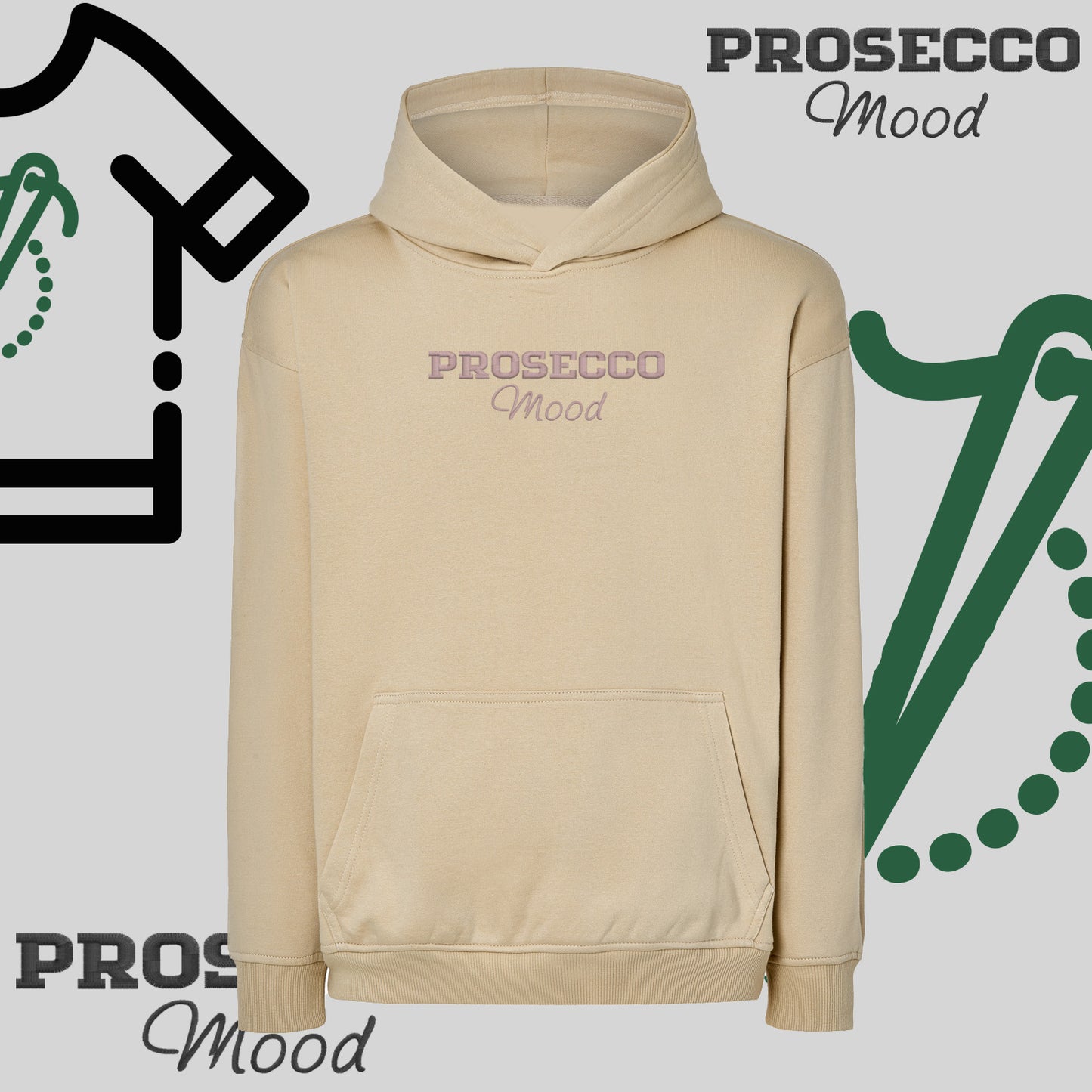 Bluza oversize z kapturem "PROSECCO MOOD" – haft komputerowy, styl na każdą okazję