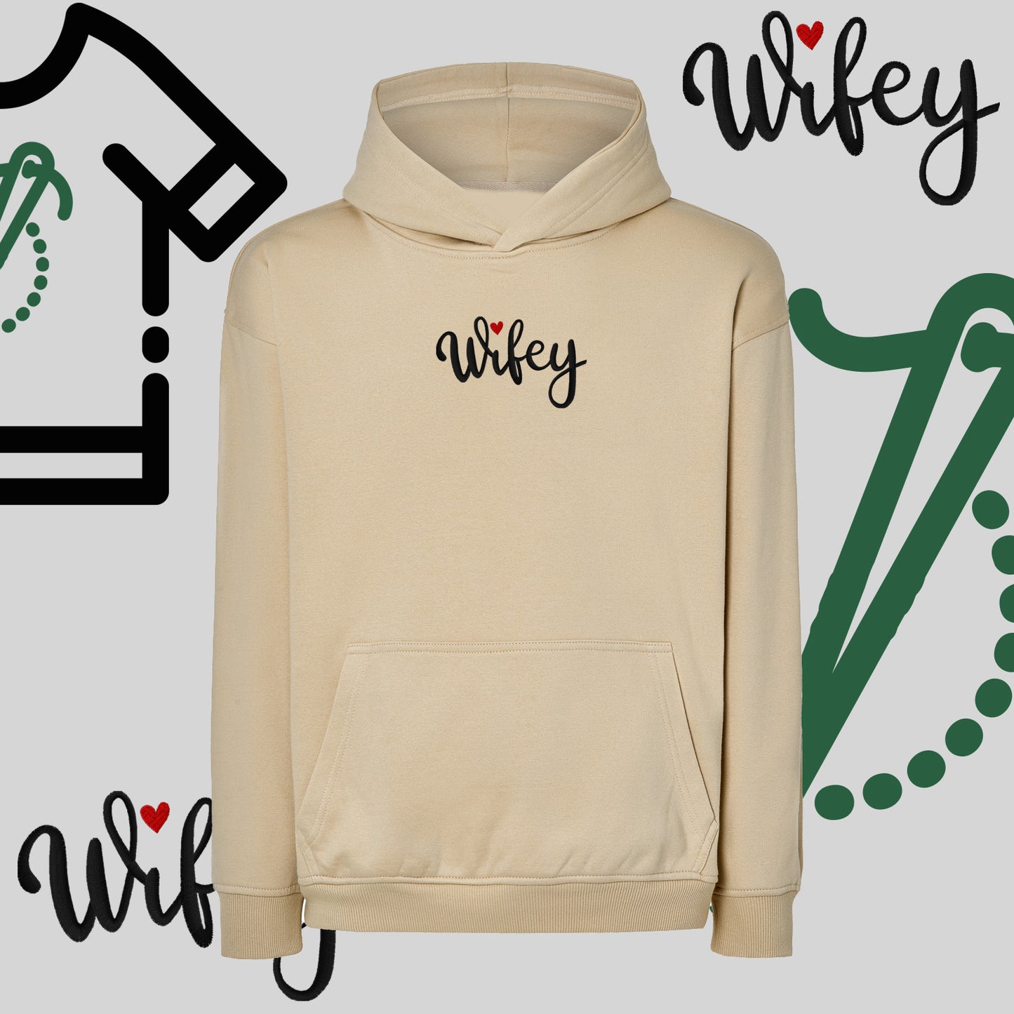 Bluza oversize z kapturem "WIFEY" – haft komputerowy, styl dla żony z humorem