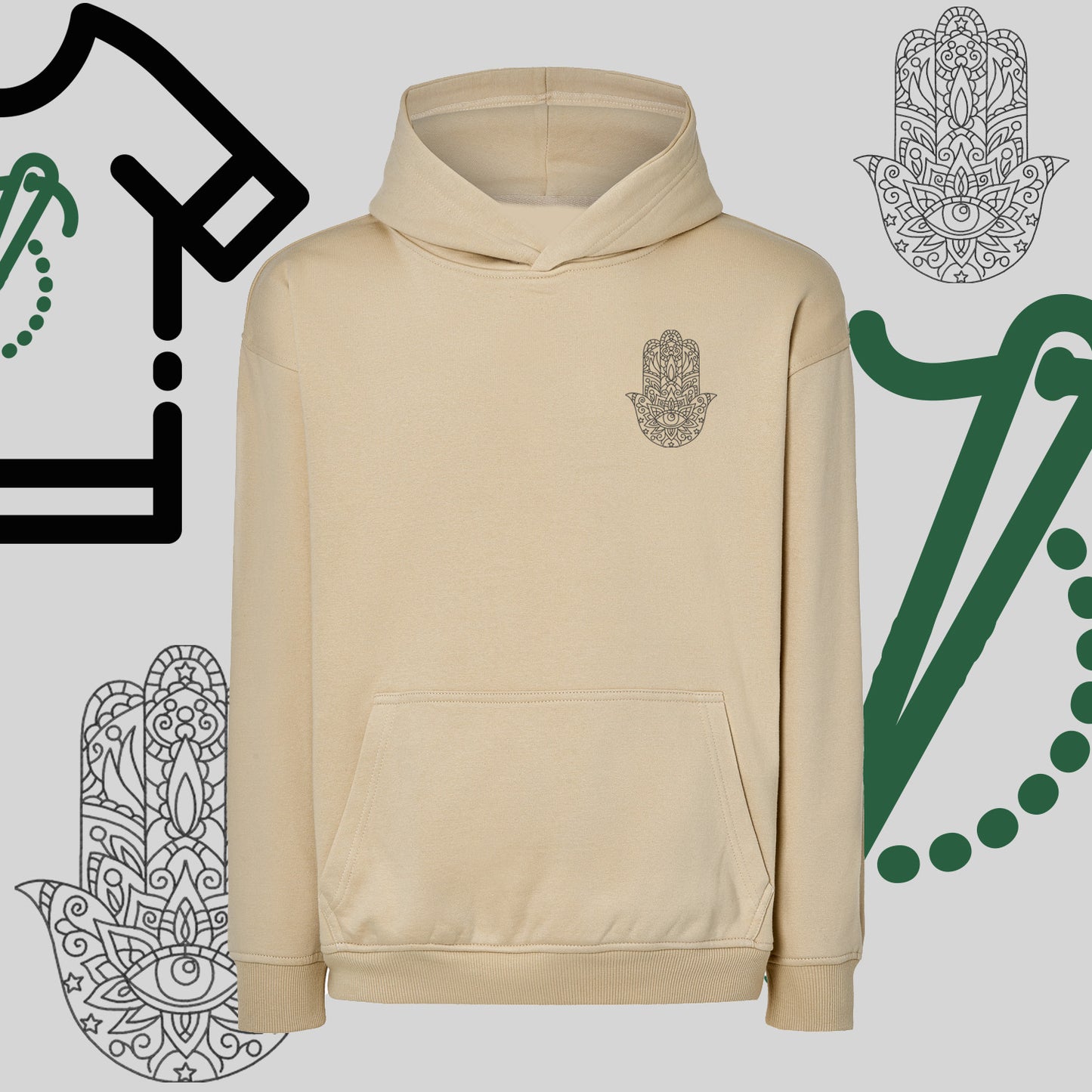 Bluza oversize z kapturem "Hamsa" – haft komputerowy, symbol ochrony i stylu