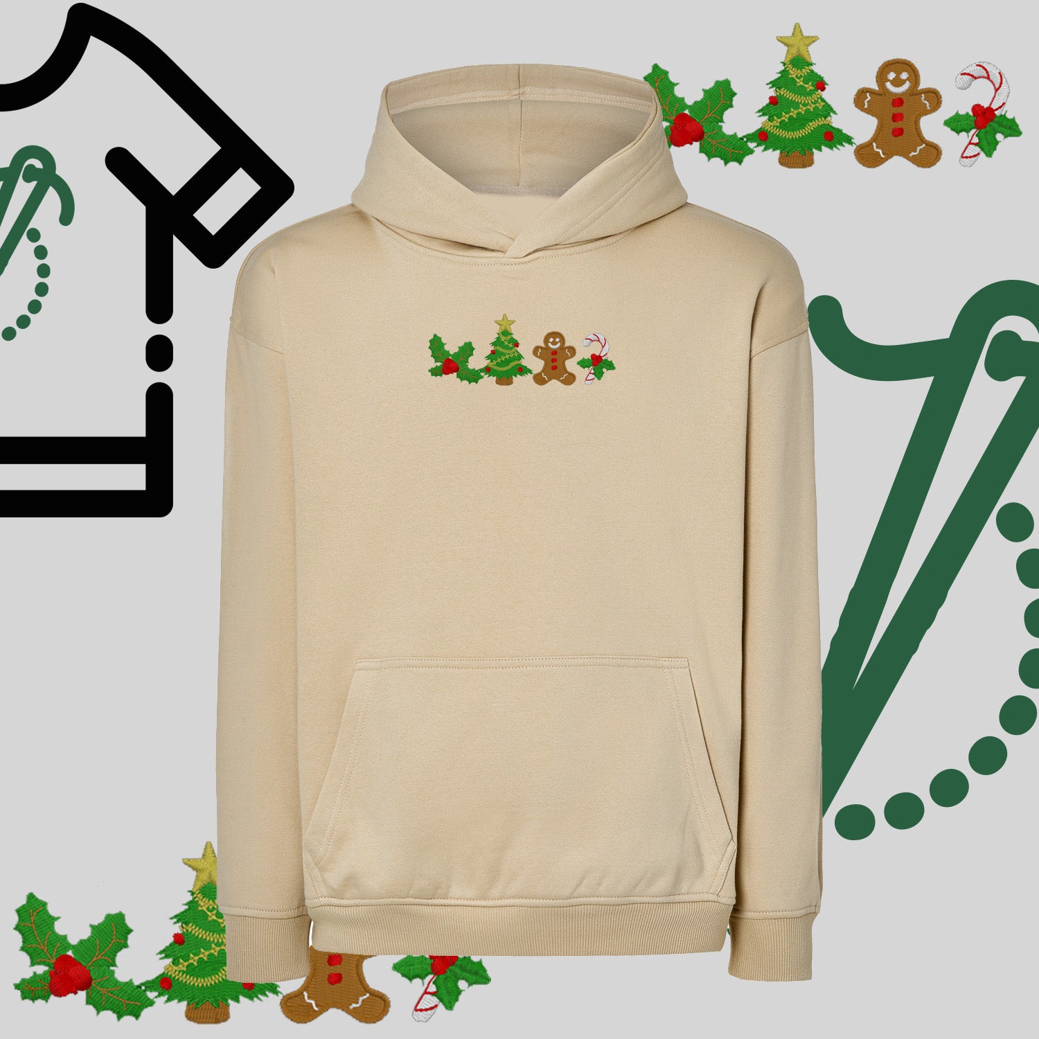 Bluza oversize z kapturem  "Ikony Świąteczne" – haft komputerowy, styl z pozytywnym przekazem