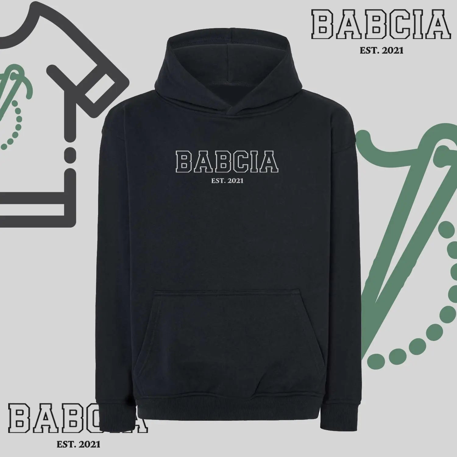 Bluza oversize z kapturem "BABCIA" kontur +EST idealny prezent na dzień Babci Haft z radości
