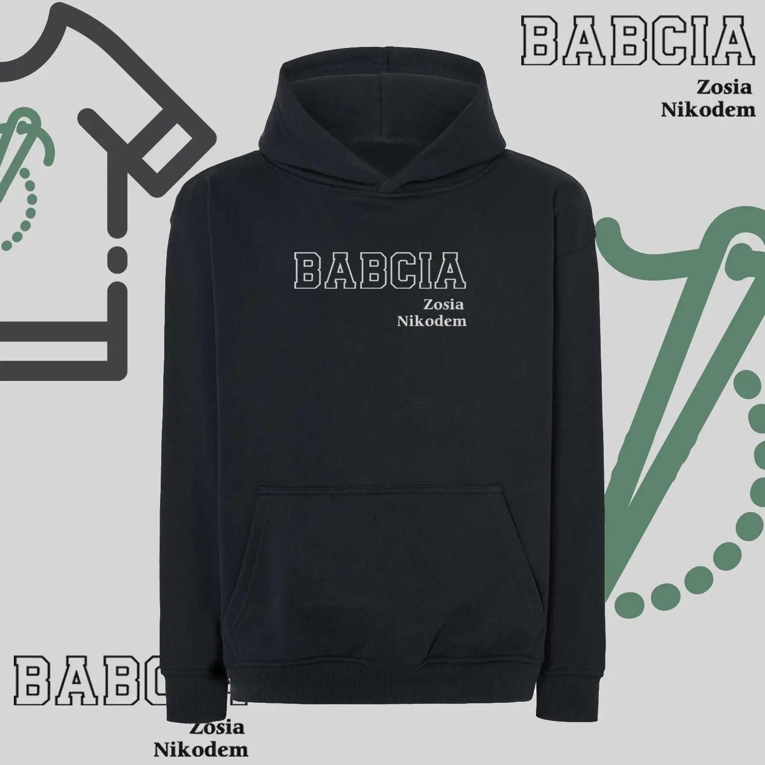 Bluza oversize z kapturem "BABCIA" kontur + imiona wnucząt idealny prezent na dzień Babci Haft z radości