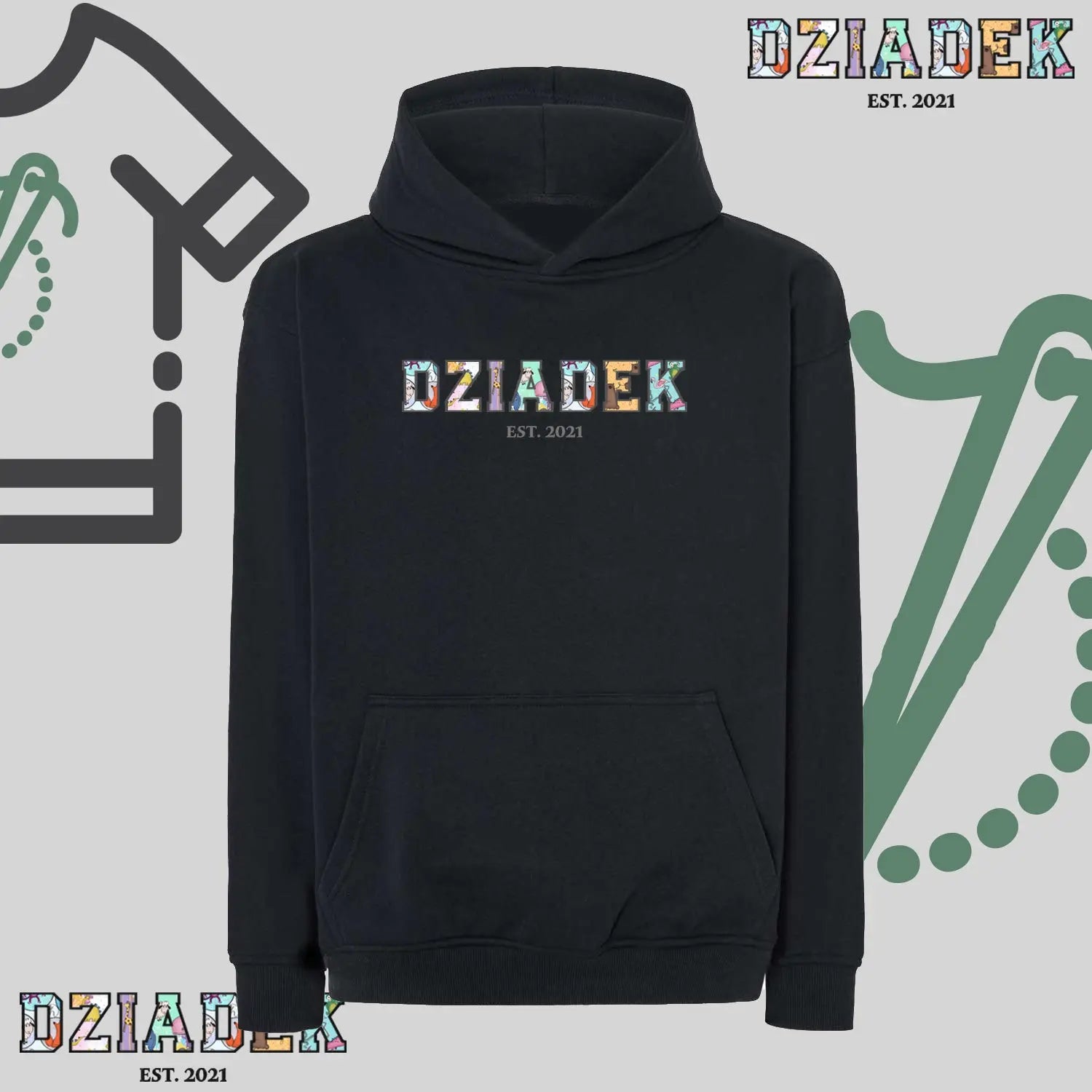 Bluza oversize z kapturem "DZIADEK" Patchwork + EST, idealny prezent na dzień Dziadka Haft z radości