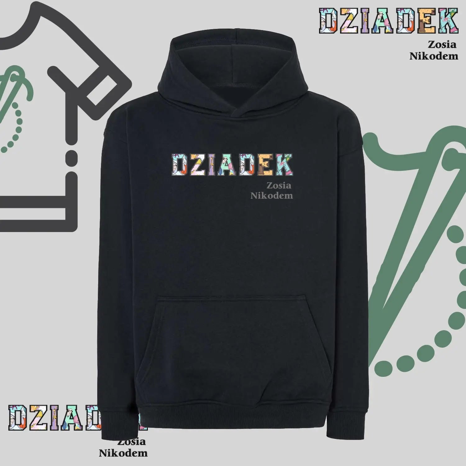 Bluza oversize z kapturem "DZIADEK" Patchwork + Imiona wnucząt, idealny prezent na dzień Dziadka Haft z radości