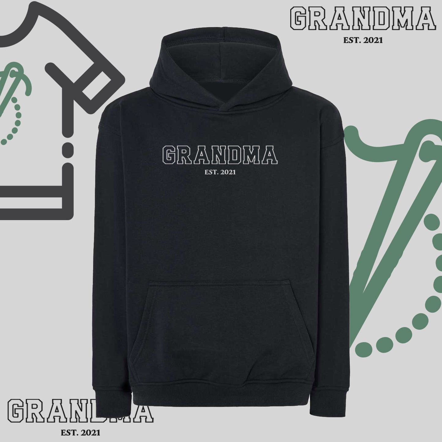 Bluza oversize z kapturem "GRANDMA" + Est Kontur, idealny prezent na dzień Babci