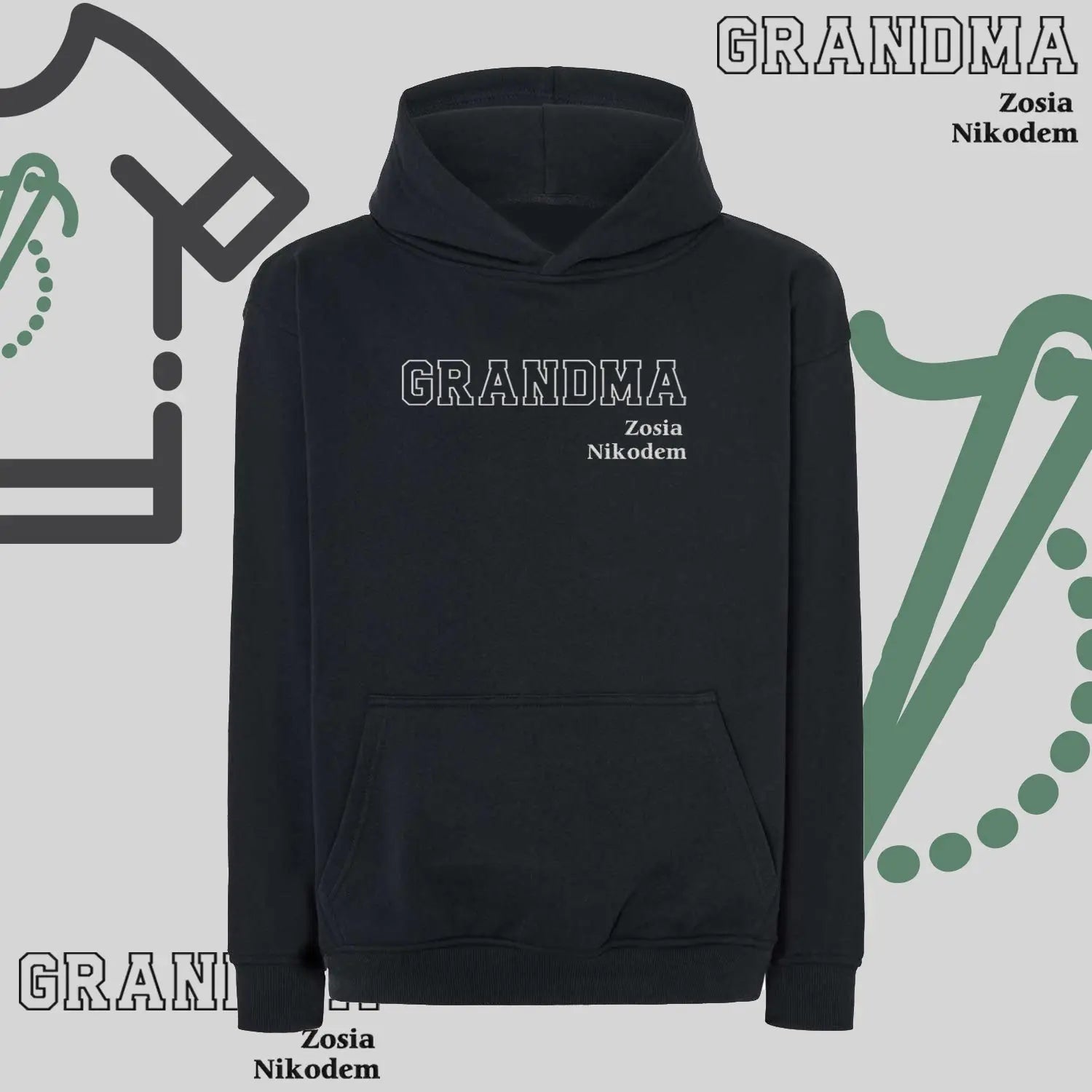 Bluza oversize z kapturem "GRANDMA" Kontur + EST, idealny prezent na dzień Babci Haft z radości