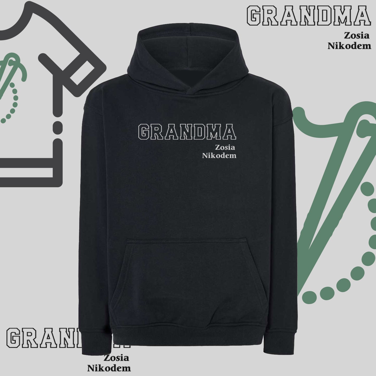 Bluza oversize z kapturem "GRANDMA" Kontur + EST, idealny prezent na dzień Babci