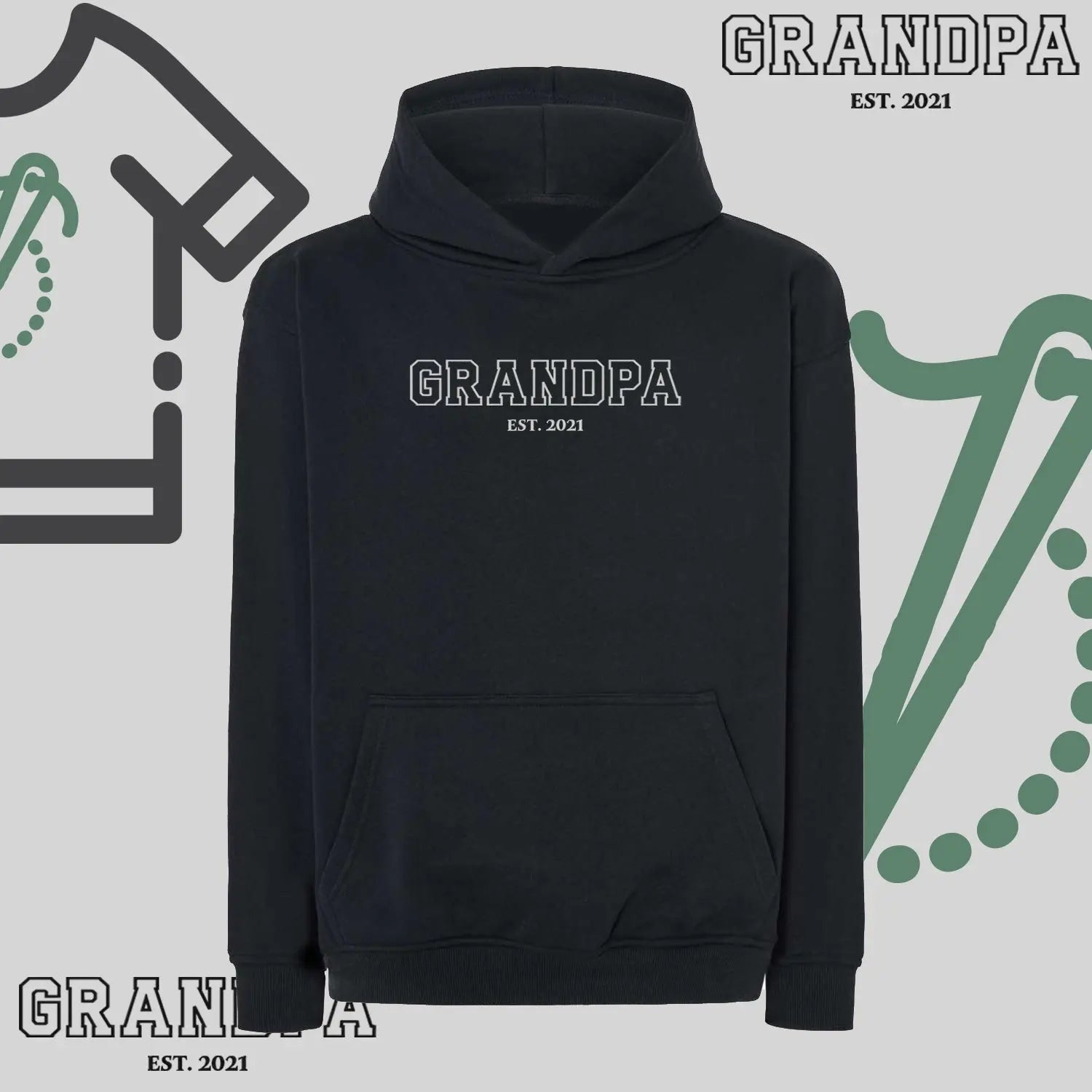 Bluza oversize z kapturem "GRANDPA" Kontur + Est, idealny prezent na dzień Dziadka Haft z radości
