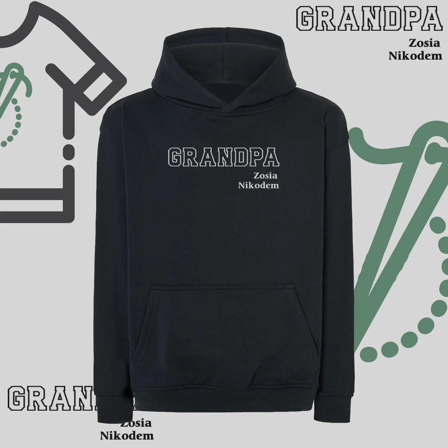 Bluza oversize z kapturem "GRANDPA" Kontur + Imiona wnucząt, idealny prezent na dzień Dziadka Haft z radości