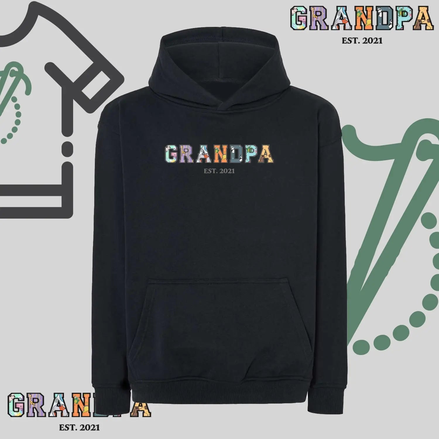 Bluza oversize z kapturem "GRANDPA" Patchwork + EST, idealny prezent na dzień Dziadka Haft z radości