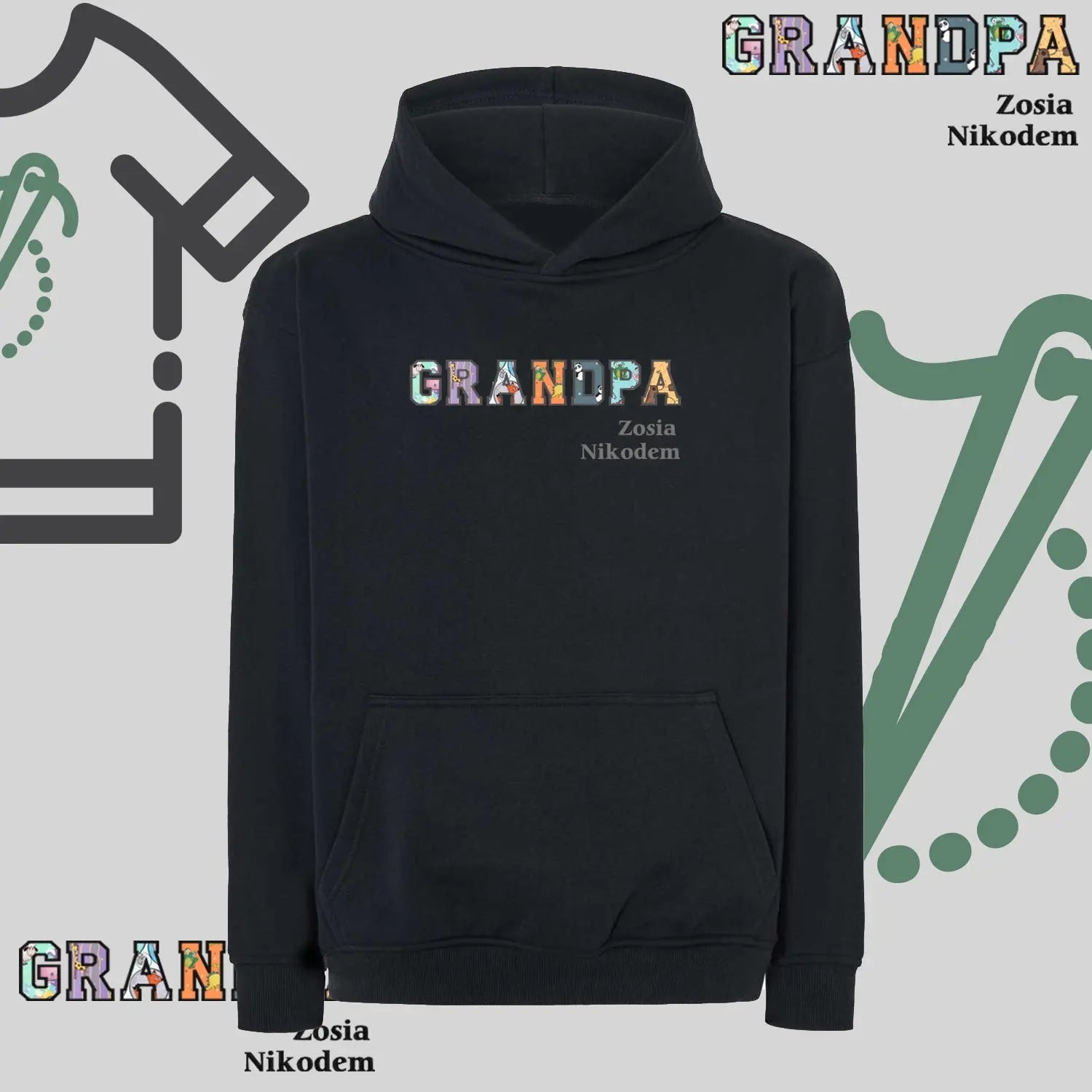 Bluza oversize z kapturem "GRANDPA" Patchwork + Imiona wnucząt, idealny prezent na dzień Dziadka Haft z radości