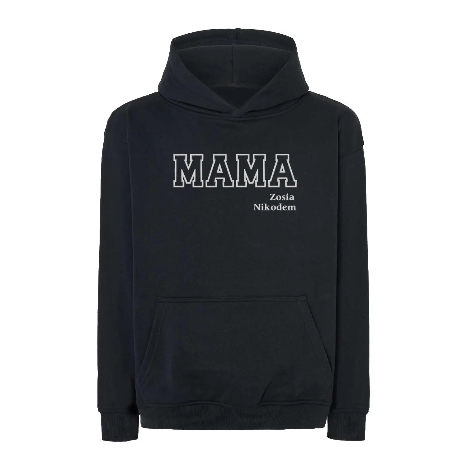 Bluza oversize z kapturem "MAMA" Kontur + imiona dzieci, idealny prezent na dzień mamy Haft z radości