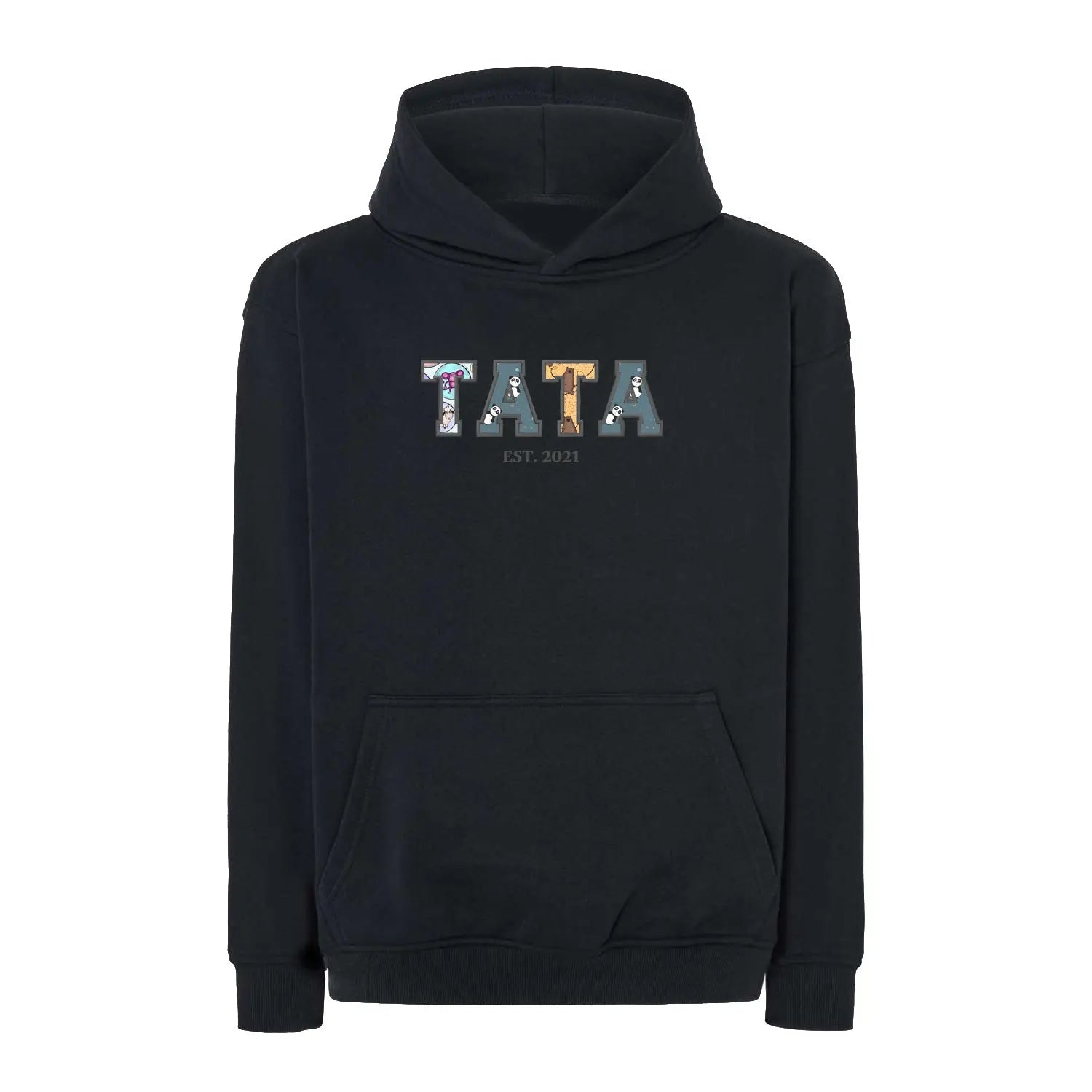Bluza oversize z kapturem "TATA" Patchwork +EST, idealny prezent na dzień Taty Haft z radości