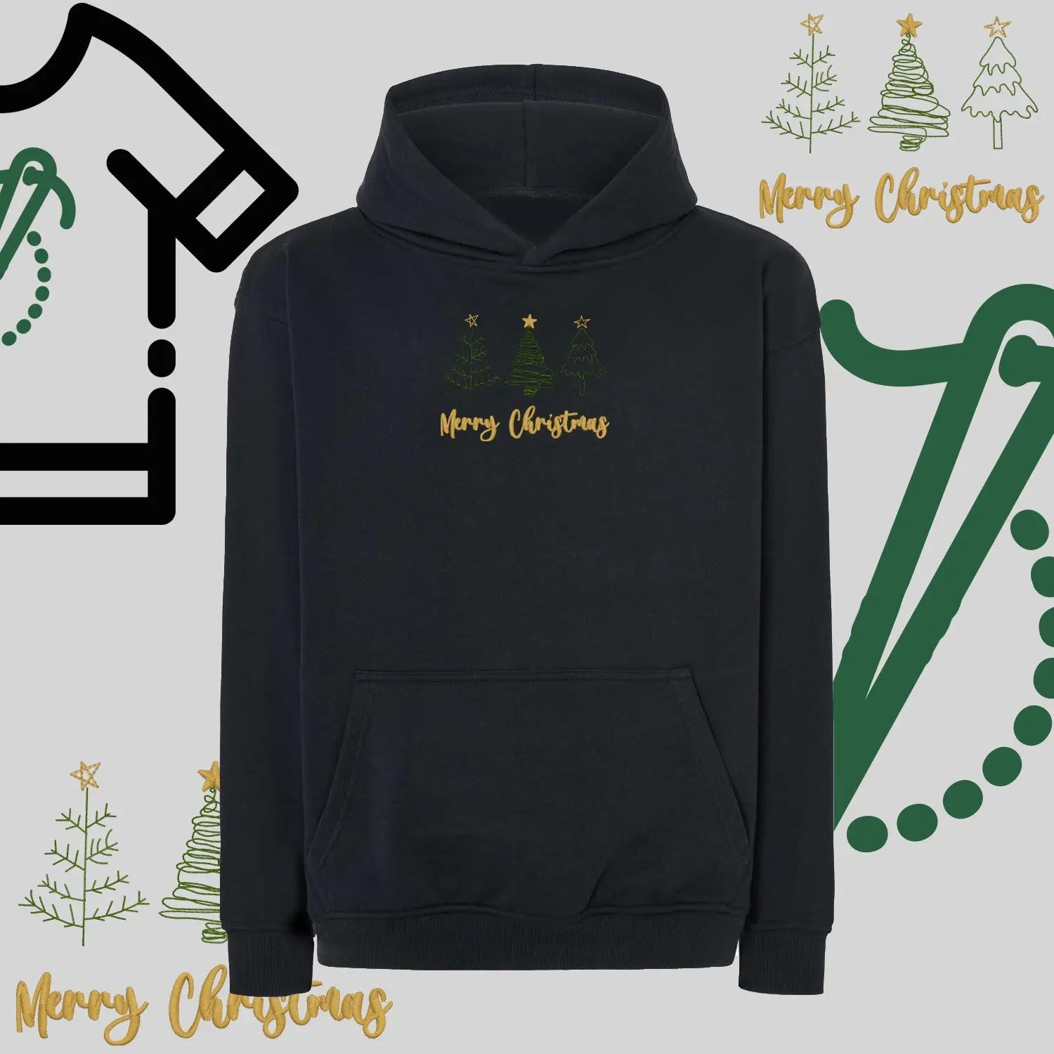 Bluza oversize z kapturem  "Trzy Choinki" – haft komputerowy, styl z pozytywnym przekazem Haft z radości