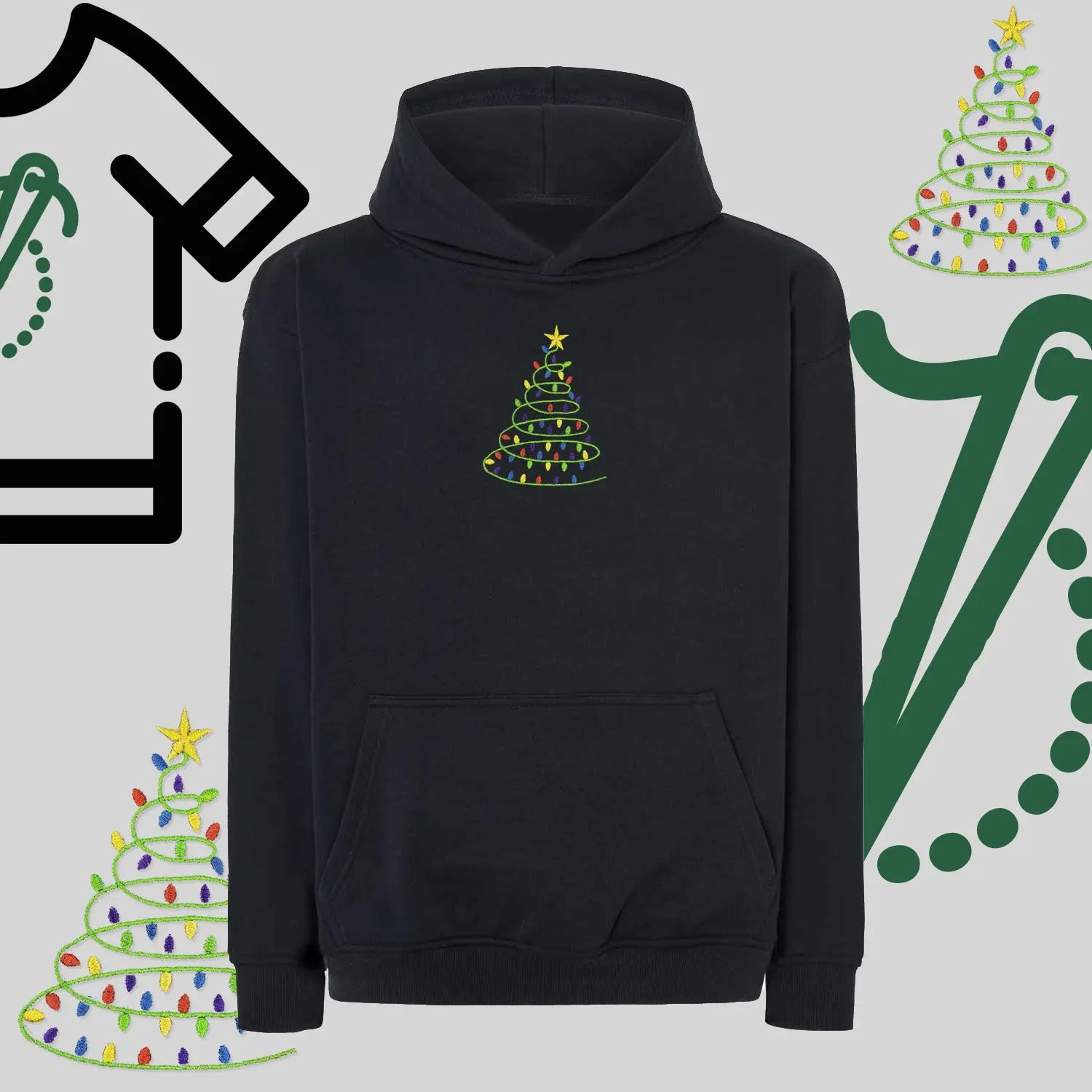 Bluza oversize z kapturem  "Choinka" – haft komputerowy, styl z pozytywnym przekazem Haft z radości